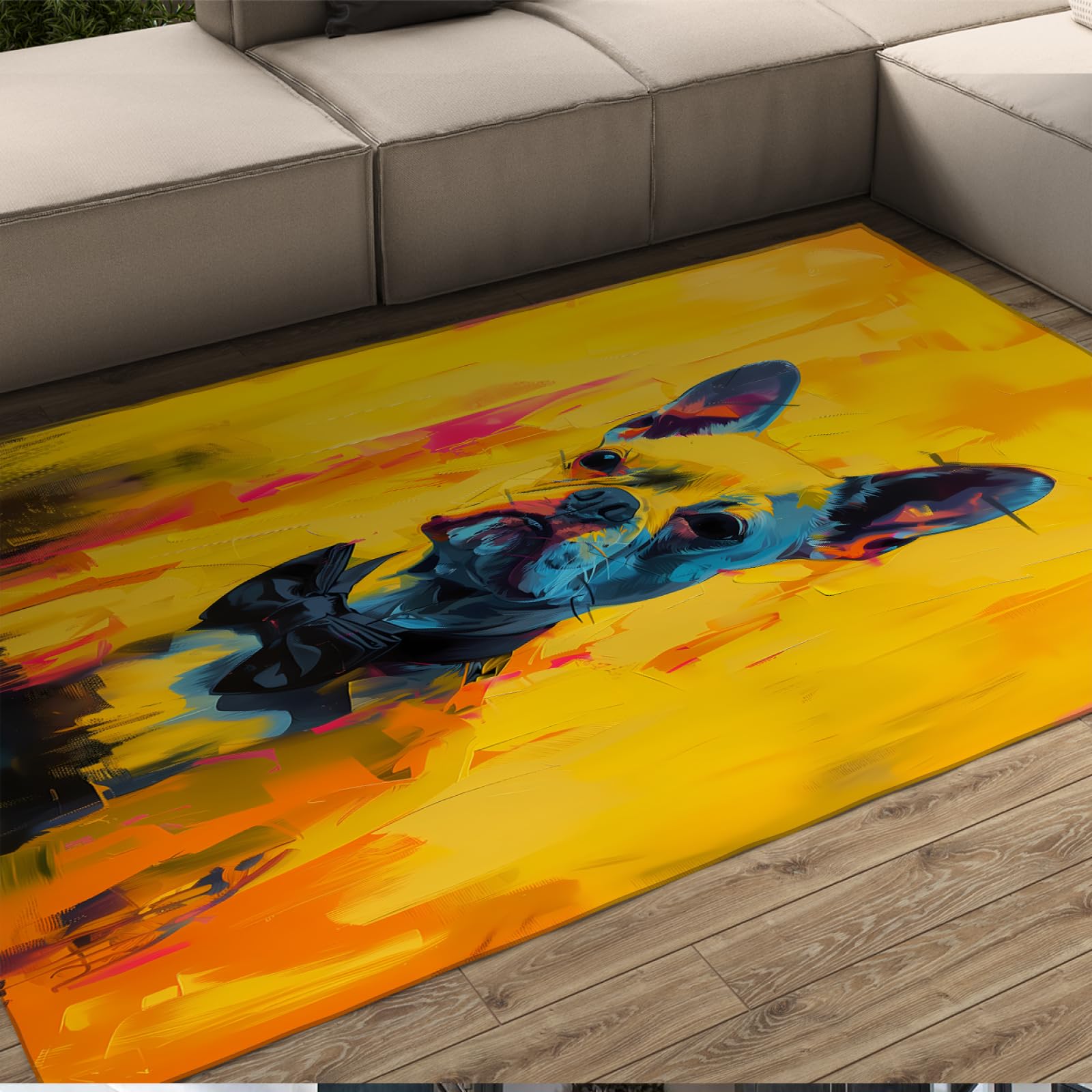 Alfombras de Dibujos Animados para niños Alfombras Amarillas y Naranjas de Patrones de Animales para Comedor Dormitorio Cocina Sala de Juegos Decor de la habitdecor de Mascotas 90x120cm