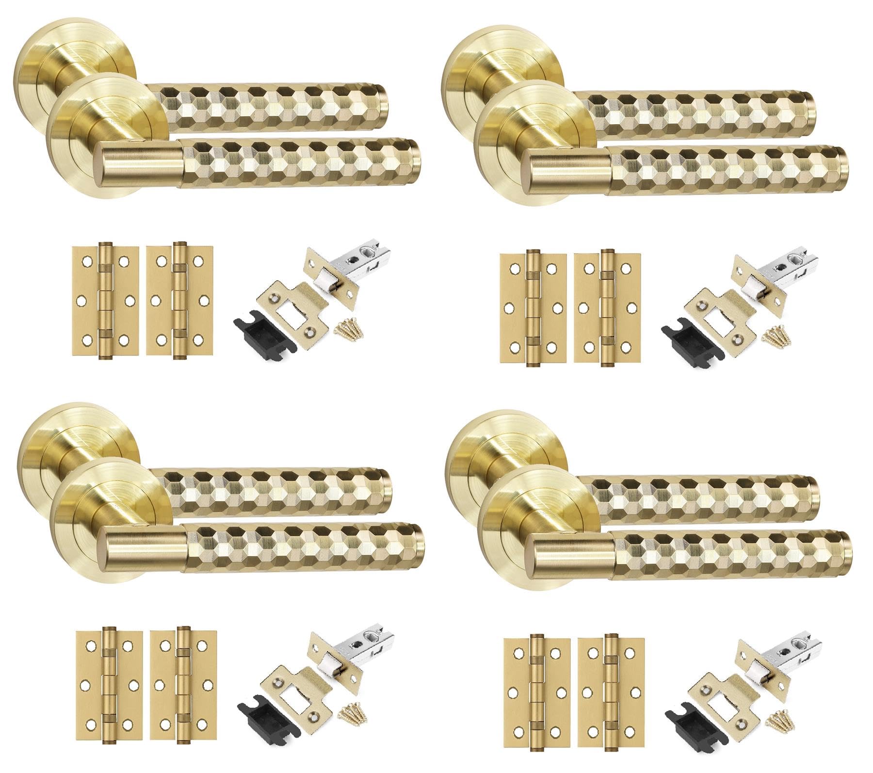 Golden Grace Knurled Hex T-Bar Handles Latch & Hinge, Satin Brass 4 Sets
