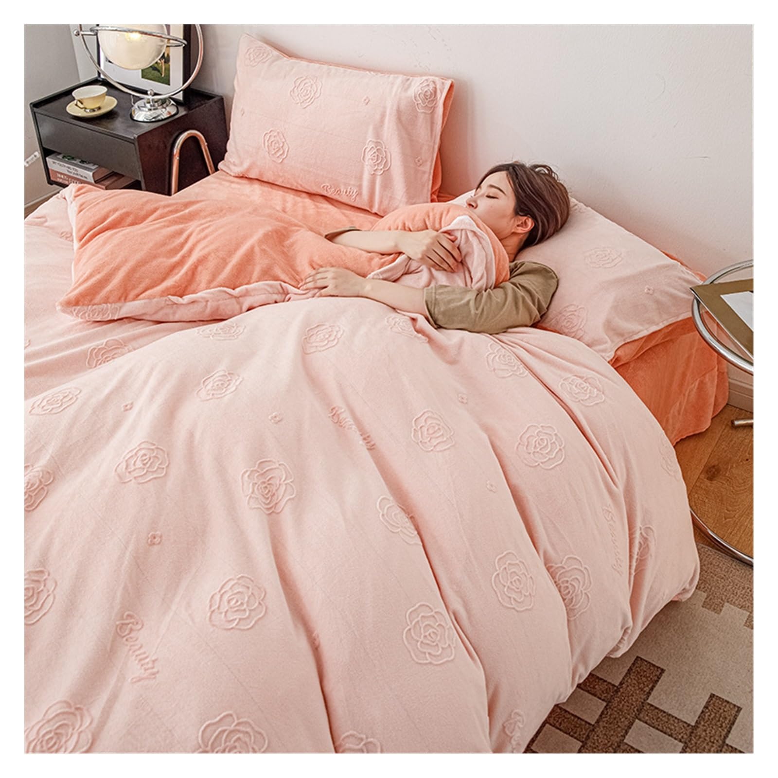 Ensemble de literie en velours de lait brodé | Parure 4 pièces luxe 1.8m