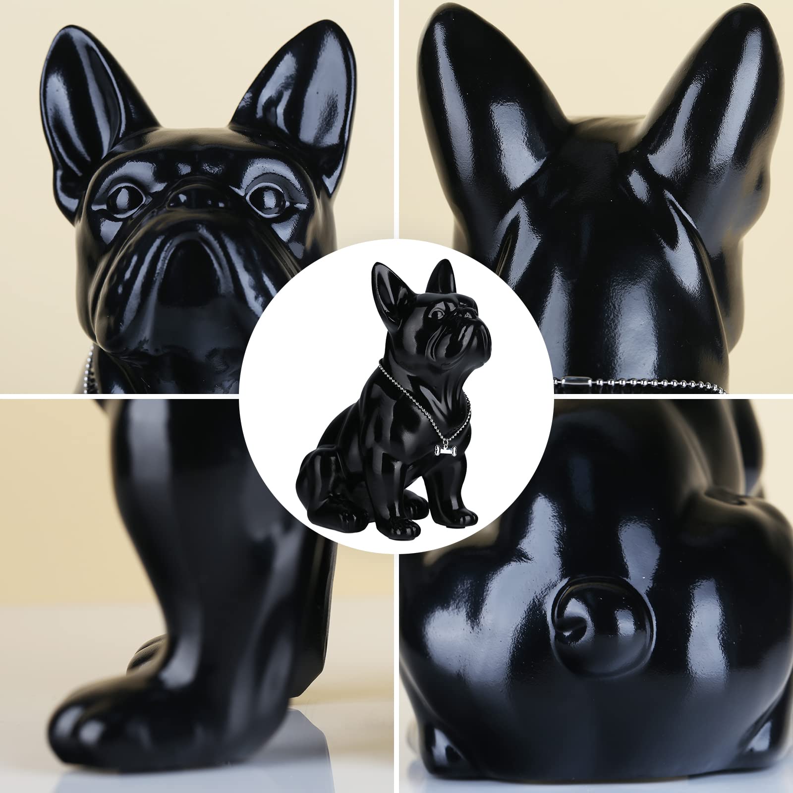 SHENGTIAN Statua Bulldog Francese - Scultura Moderna in Resina Con Collana Argentata, Statuetta Decorativa Per Soggiorno, Ufficio, Camera Da Letto E Corridoio