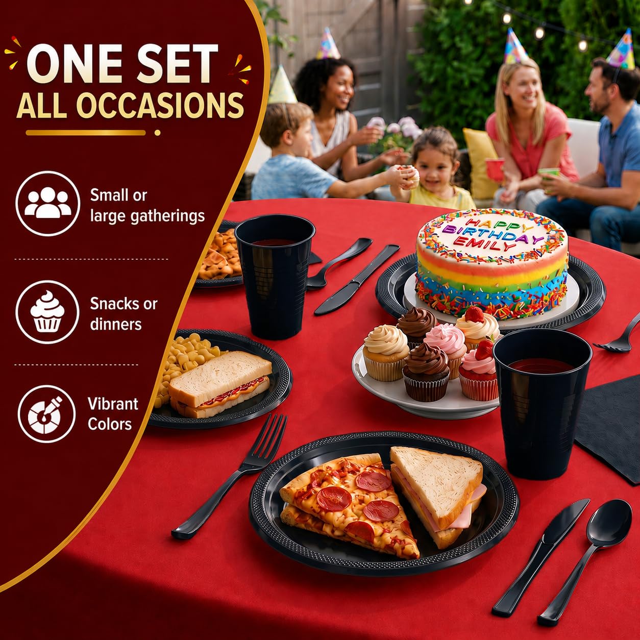 350 Pcs Black Plates & Napkins Party Set -6