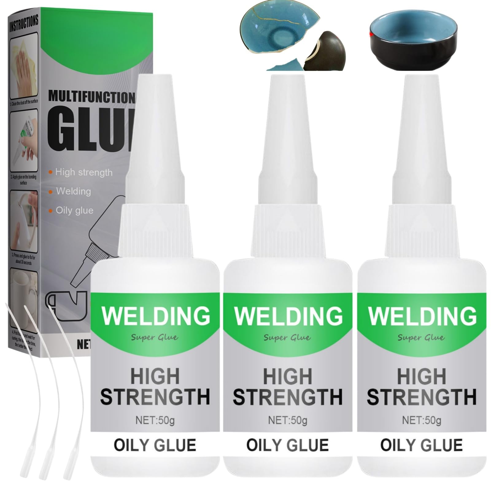 3PCS Oily Glue, High Strength Universal Super Glue,Strong Leather Glue, Multifunctional Leak Sealing Welding Glue, Fast Repair Strong Glue Quick Drying for Plastic, Leather, Metal, Wood, Ceramic