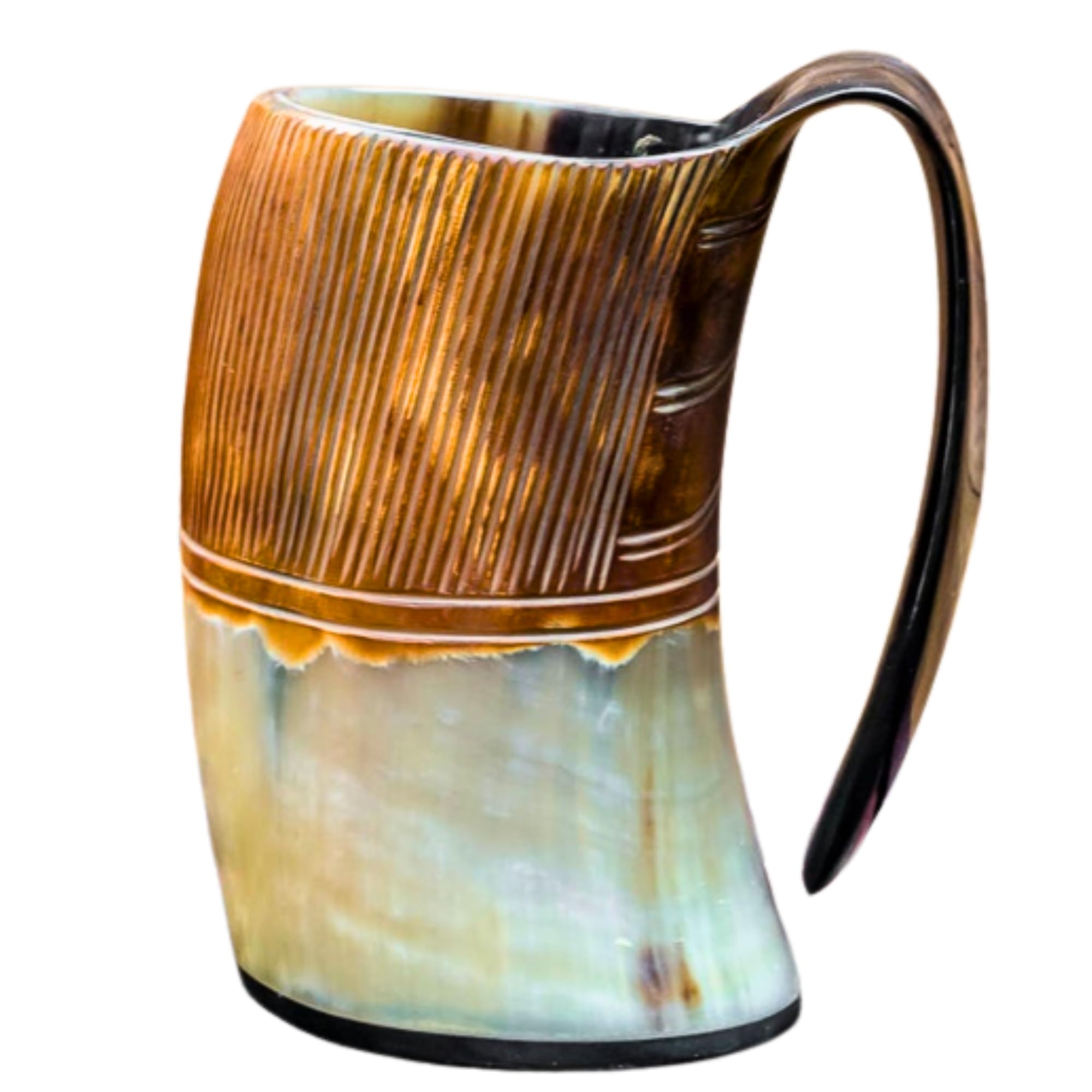 Classic Collection UK7 Ltd Original 100% Natural Handcrafted Horn Tankard – Viking Style Drinking Mug with Handle, Low Polished Animal Horn Cup for Ale, Beer, Mead & Decor. (Antique, Multi Color)