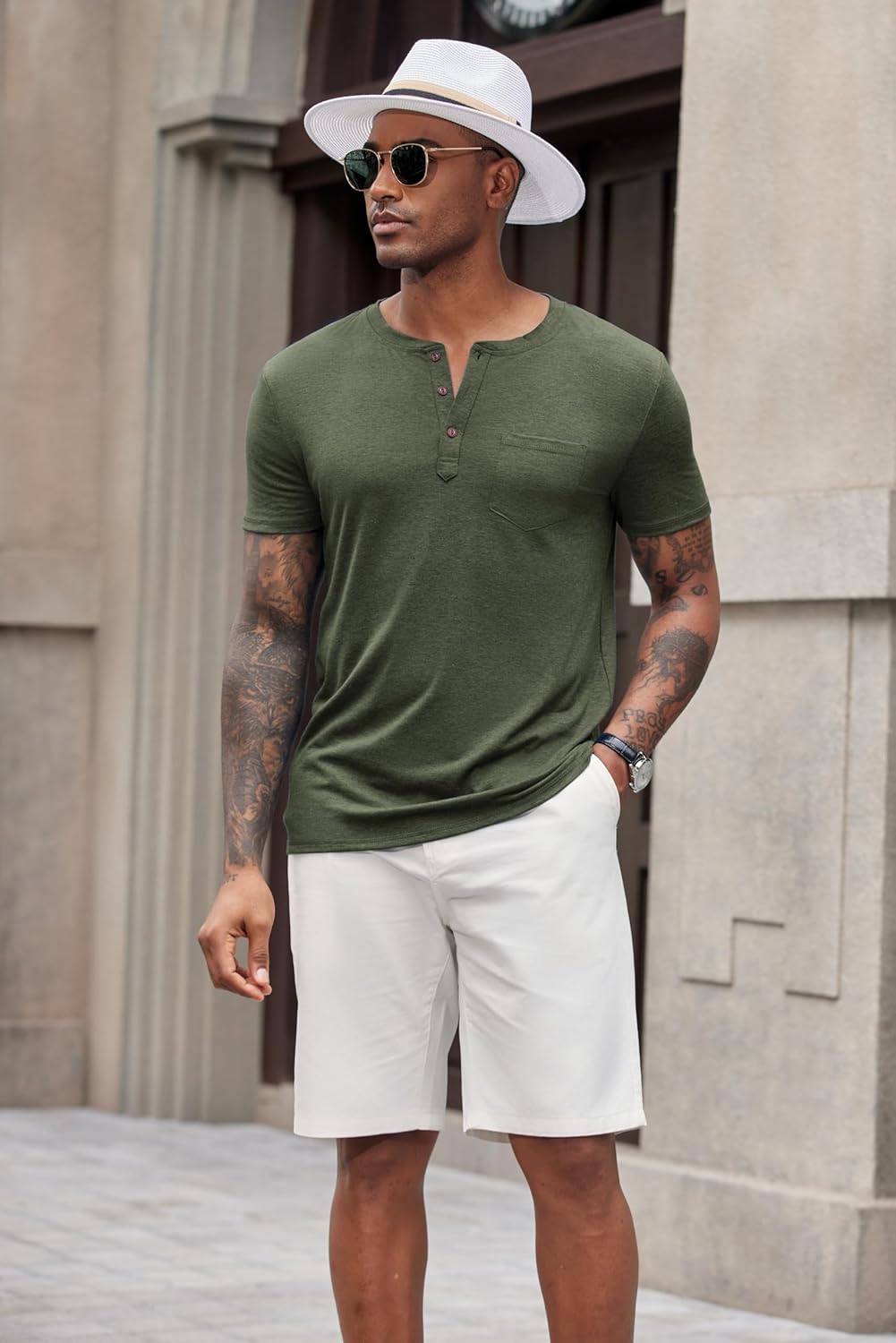 COOFANDY Men's Soft Henley Short Sleeve T Shirts Casual Basic Shirt with Pocket 3 Button Tees Summer Tops - Image 7