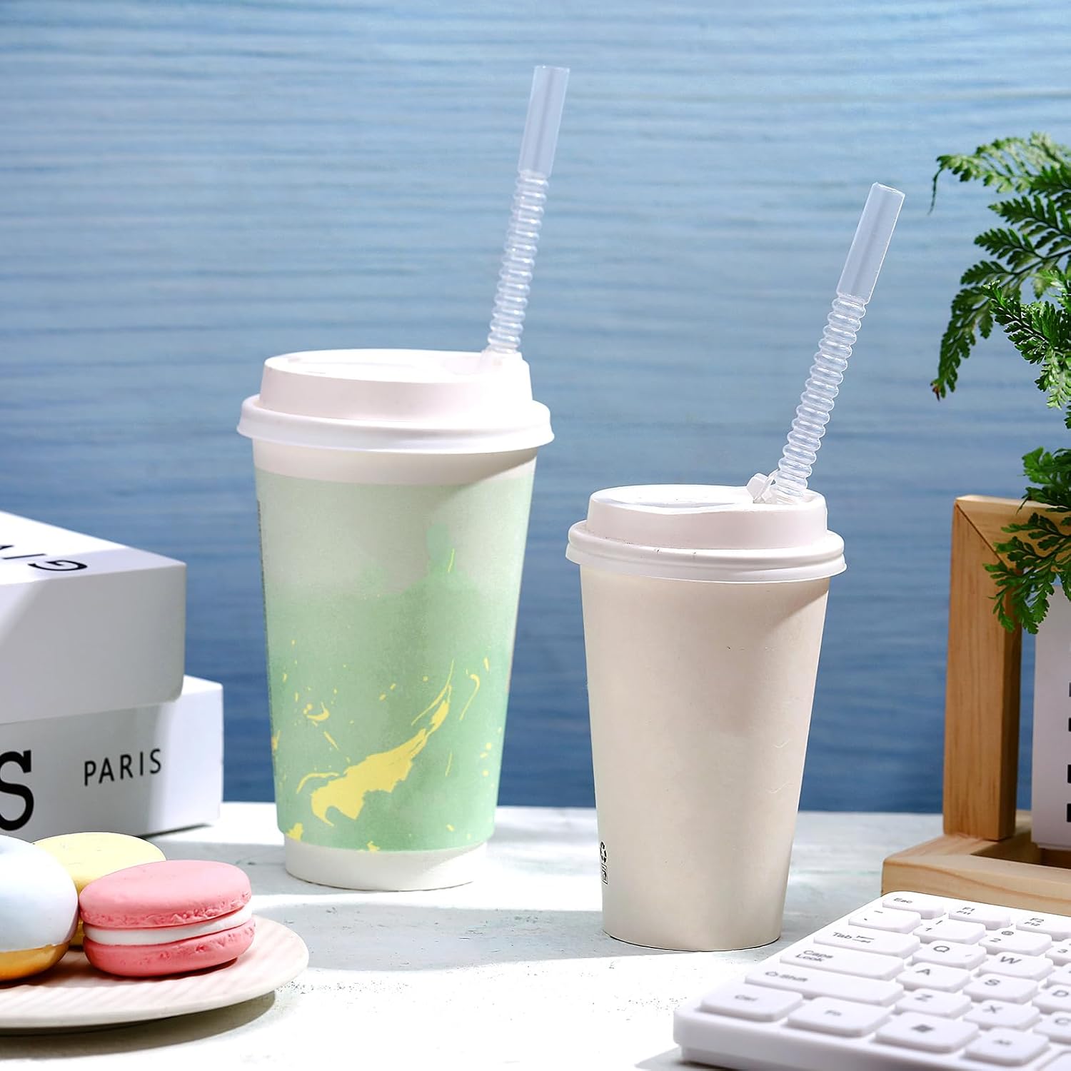 Jinei 100 Pcs Reusable Bendable Straws 11 Inch Long Flexible Plastic Straws Corrugated Bendy Drinking Straw for Hospital Large Cups Water Bottle Party Favors Elderly Gifts(White)