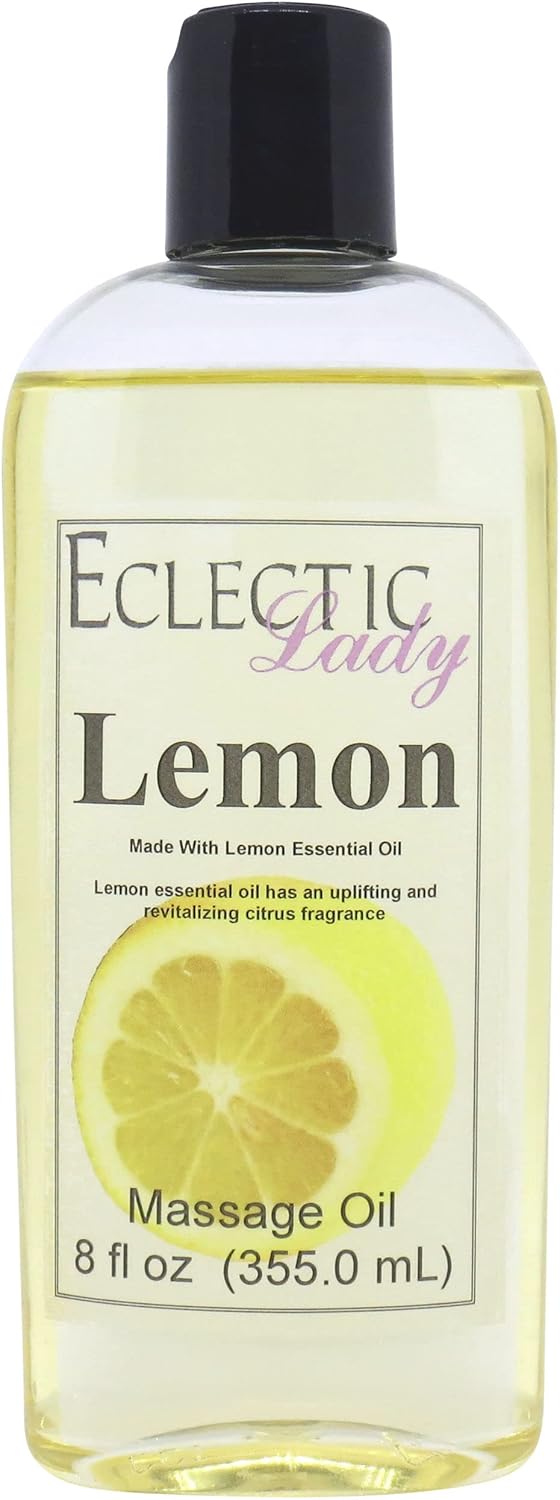 All Natural Lemon Massage Oil, 8 oz, 100% Natural Ingredients with Sweet Almond & Jojoba Oil, Relaxing Scent for Men & Women