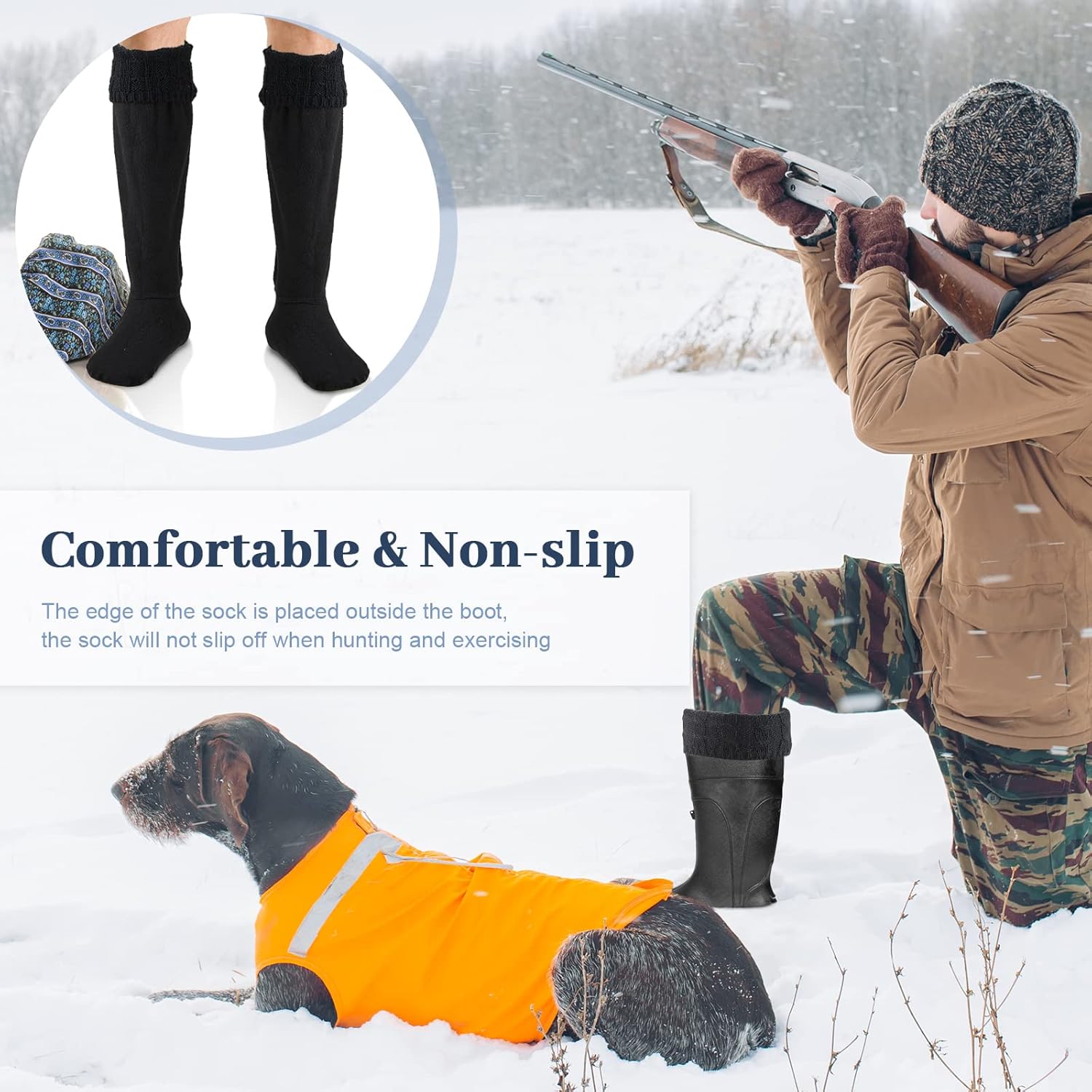 Hercicy Hunting Boots Socks Rain Boot Liners Stitch Cable Snow Warm Fleece Socks for Hiking Outdoor - Image 7