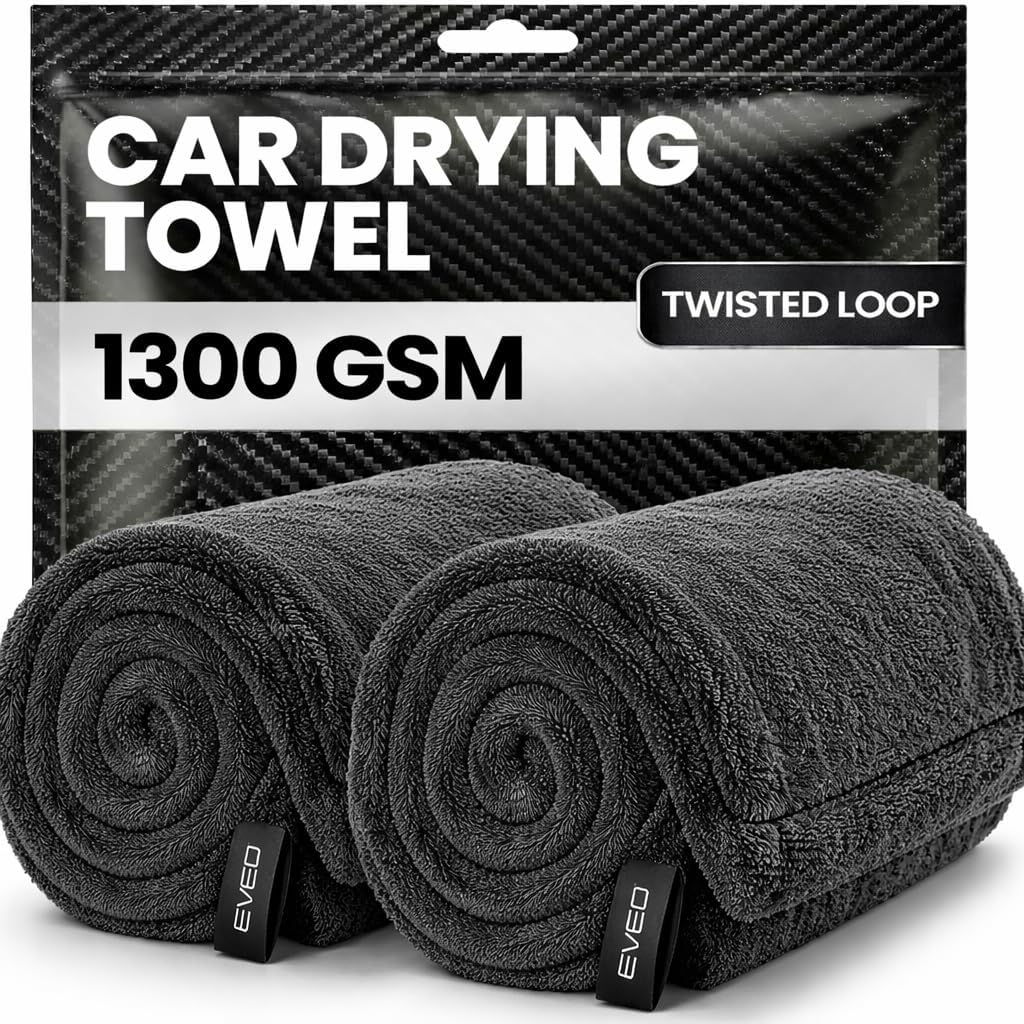 EVEO Car Drying Towel (2 Pack) - (1300 GSM) XL Drying Towels Car Detailing - Car Microfiber Towel (36"x24") Microfiber Drying Towels for Cars Towels Drying, Car Wash Towels, Ultra Absorbent - Grey