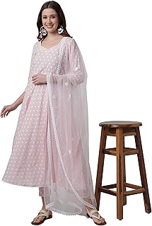 miss fame Women's Cotton Anarkali Kurta with Pants and Dupatta