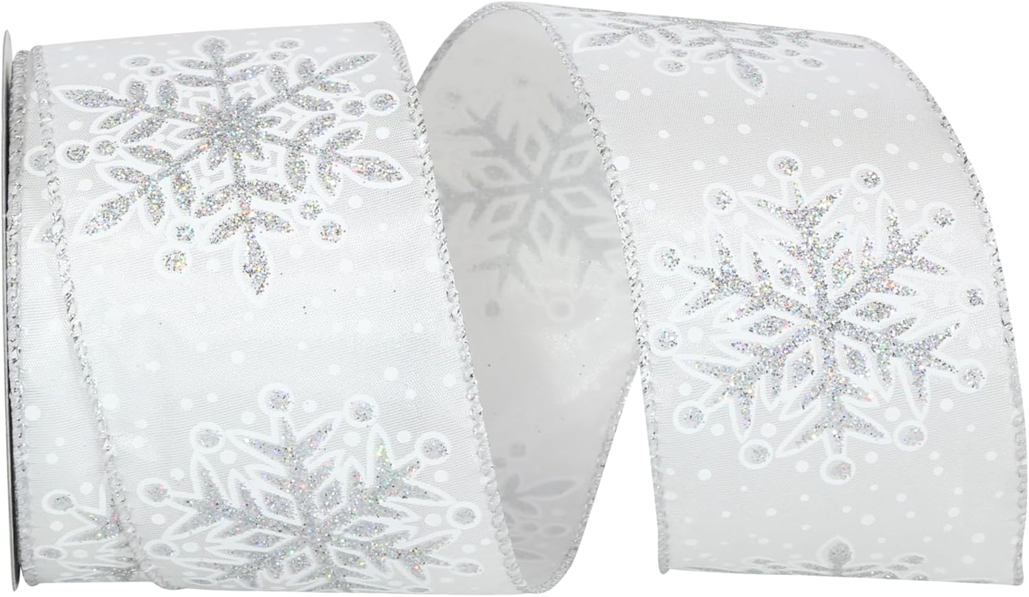 Reliant Ribbon Snowflakes Glitter Cindy Wired Edge Ribbon, 2-1/2 Inch X 10 Yards, Silver