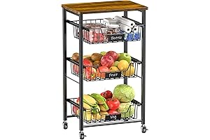 4-Tier Kitchen Storage Rolling Cart with Vegetable Rotating Rack
