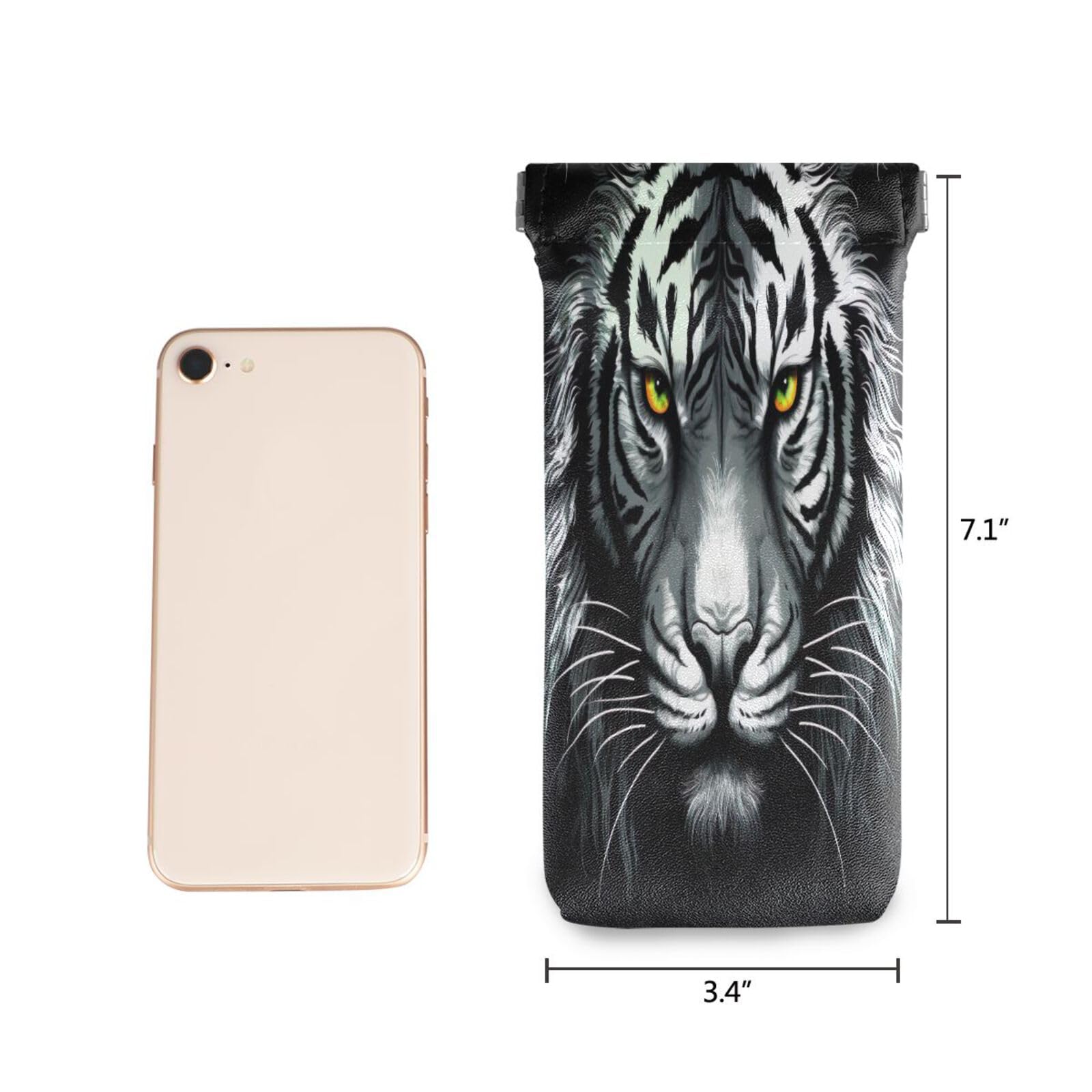 FLildon Black Tiger Eyeglasses Pouch Squeeze Top Sunglasses Case Soft PU Leather Eyeglass Bag for Men Women