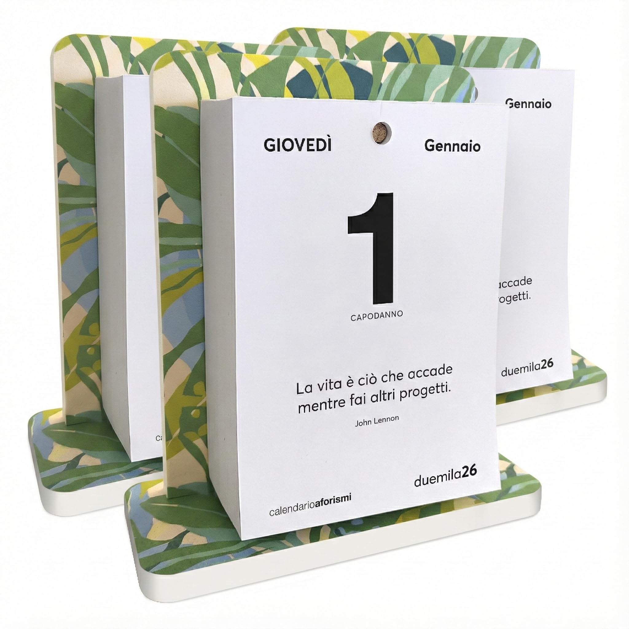 Calendario da Scrivania 2026 Aforismi Motivazionali | Fogli a Strappo con Citazioni Filosofiche | Base Forex Montata | Idea Regalo | Q&B Grafiche® (2026, LEAF - Multipack 3 pz)