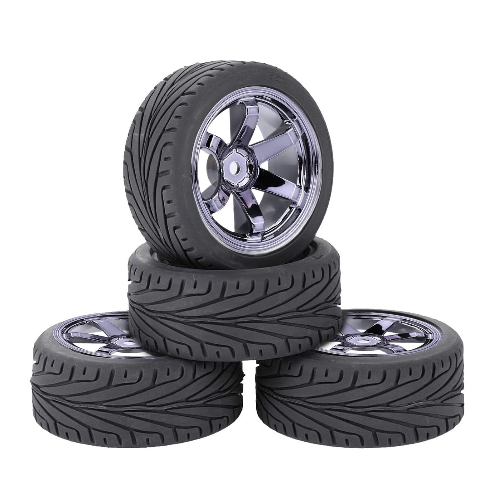 KINGCOO 4PCS 1:10 RC Car Tyre 65mm Rubber Tires and Plastic Wheel Rims for 1/10 On-Road Racing Touring Drift Car Spare Parts for HSP Tamiya HPI Kyosho (Gray) - Image 2