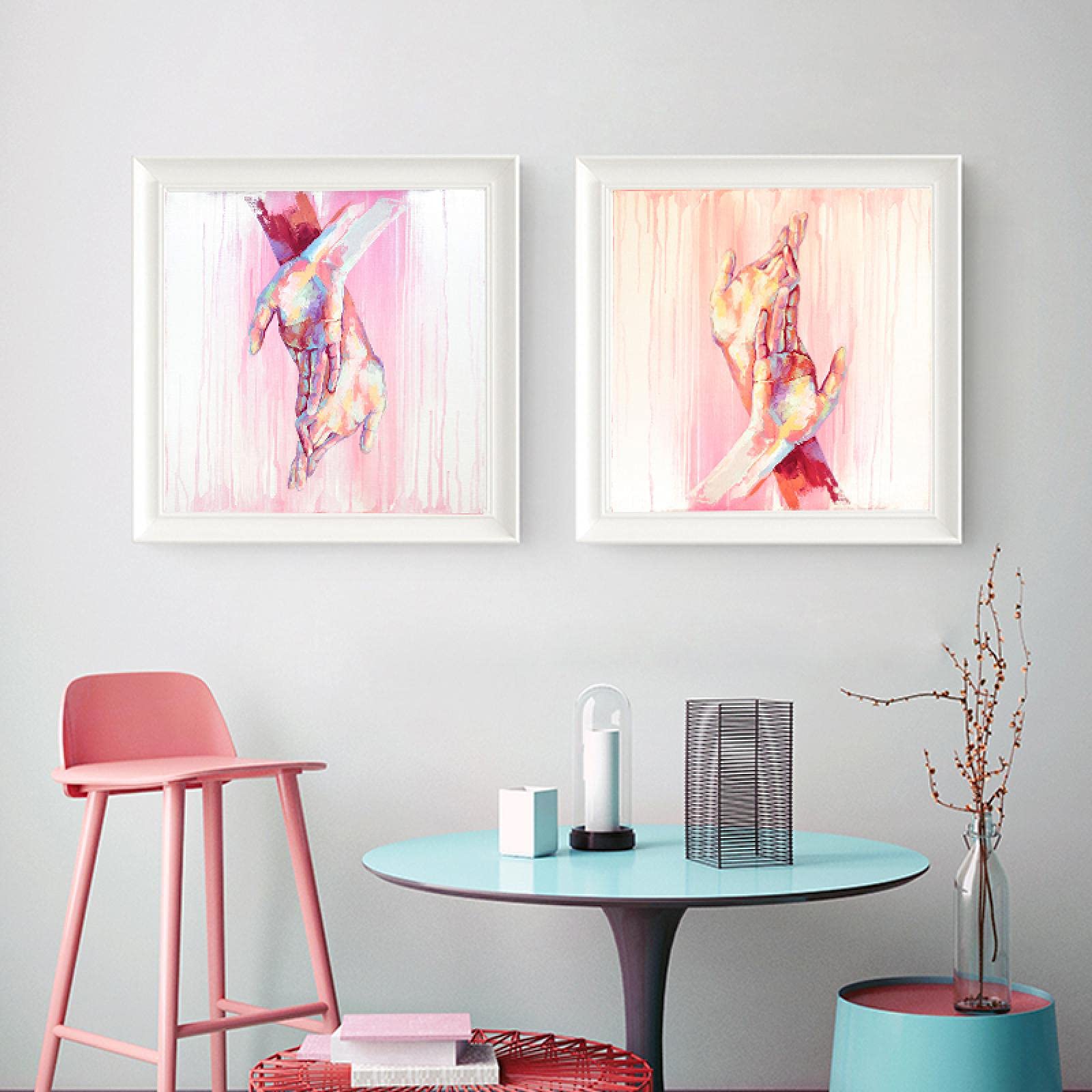 Yooyu Moderno rosa manos acuarela lienzo pintura arte carteles conjunto imprimir cuadros de pared sala de estar casa mural decoración 40x40cmx3 marco interno