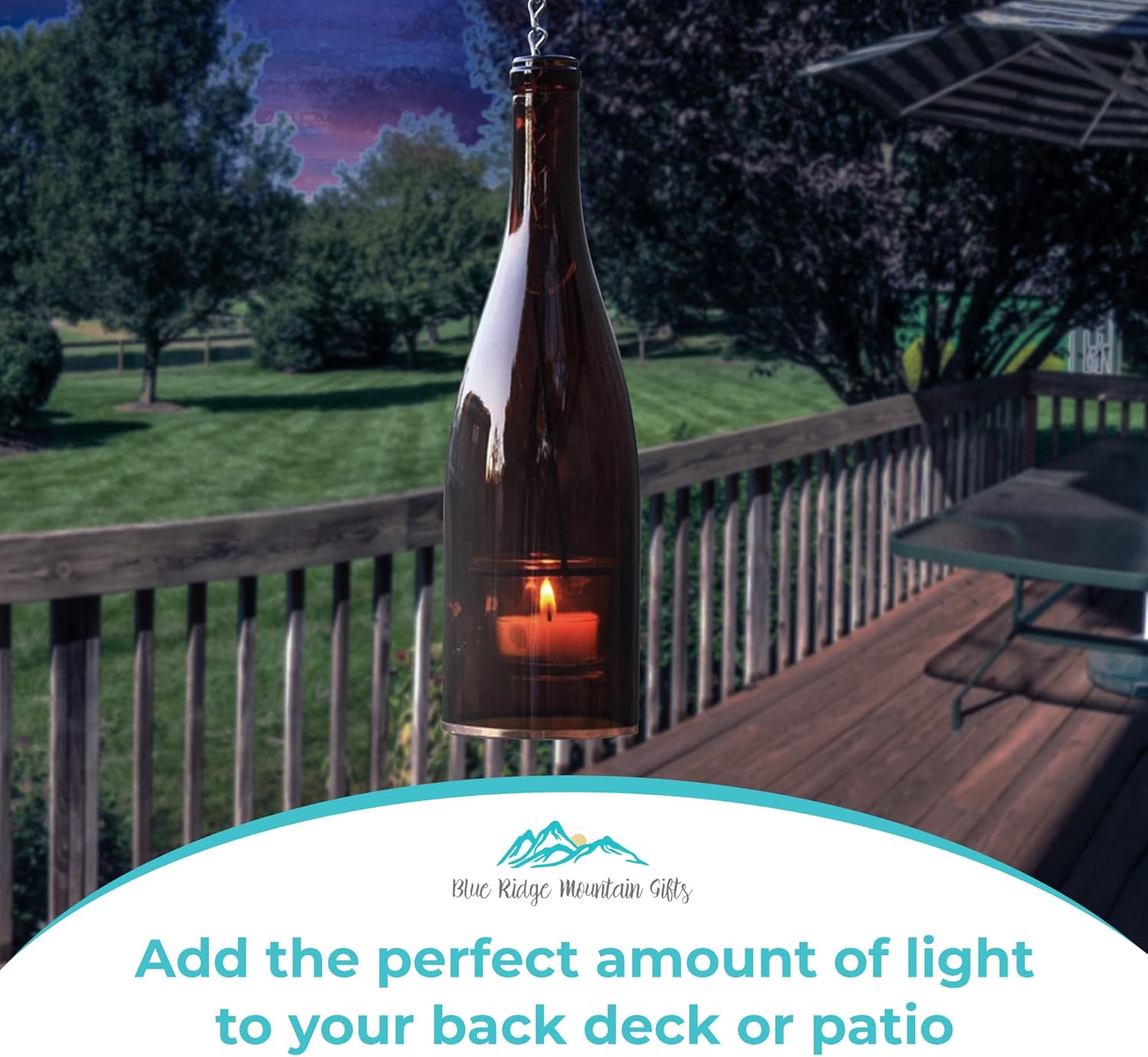 Blue Ridge Mountain Gifts Hanging Wine Bottle Indoor/Outdoor Lantern Lights - Decorative Lights Votive Candle Holder, Great for Rustic Wedding Decorations, Patio Decor, or Garden Decor, Yellow (1pc)