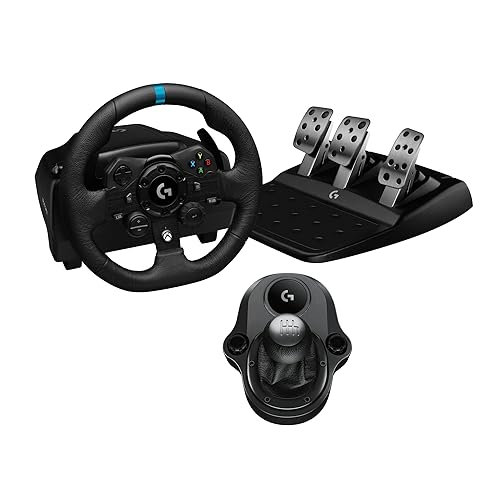 Logitech G923 Racing Wheel and Pedals, TRUEFORCE Force Feedback, Real Leather + Logitech G Driving Force Shifter - Xbox X|S, Xbox One, PC, Mac - Black - Xbox|PC - Wheel Kit + H Shifter