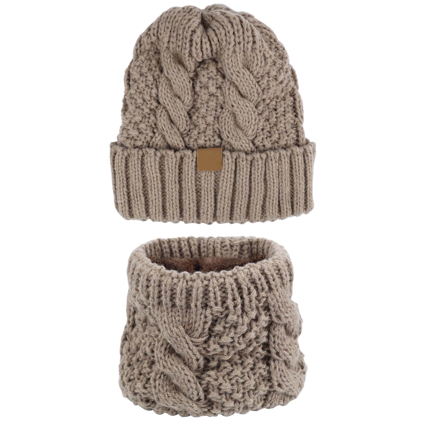 Fachoi Women's Khaki Beanie Hat Scarf Set, Winter Thermal Knitted Beanie With Neck Warmer Outdoor Sports Thicken Soft Fleece Inner Lining Gift For Men F4-Mzwbtz (Khaki)