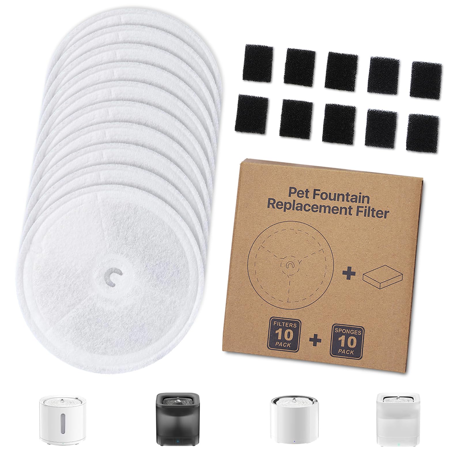 Confezione da 10 filtri di ricambio per fontanella per gatti + 10 filtri in spugna, compatibili con la fontanella per gatti wireless Petkit Eversweet Solo SE/Solo 2/3 Pro/3/2s