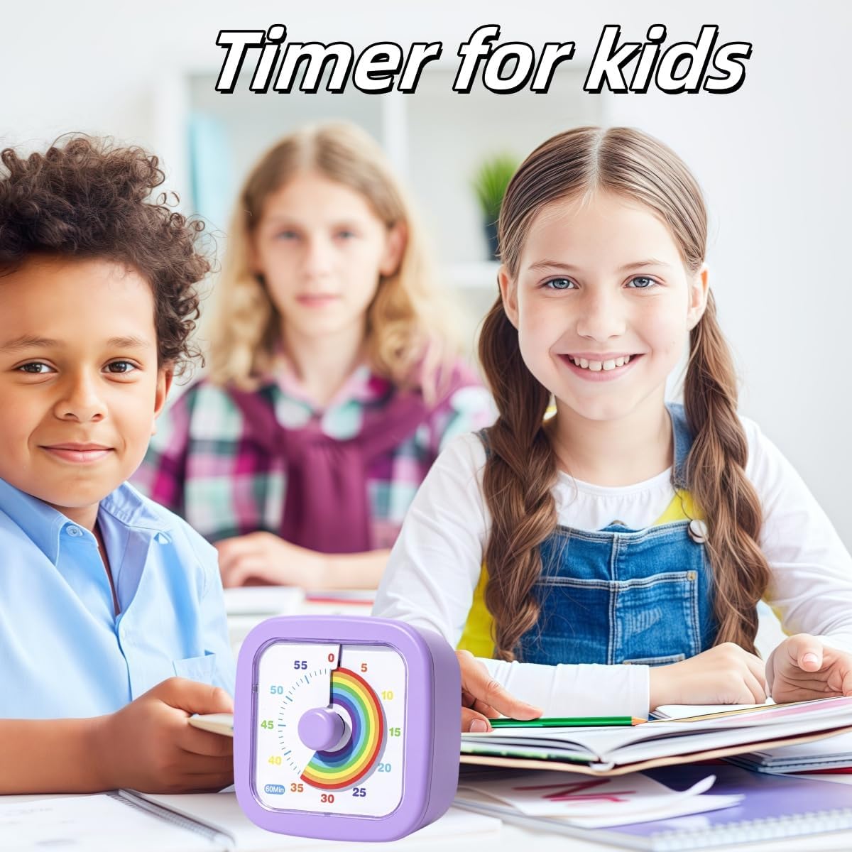 Kids Visual Timer Cute Rainbow - 60 Minute Countdown Timer Time Management for Kids and Adults, Timer for Cooking Classroom Meeting (Purple)