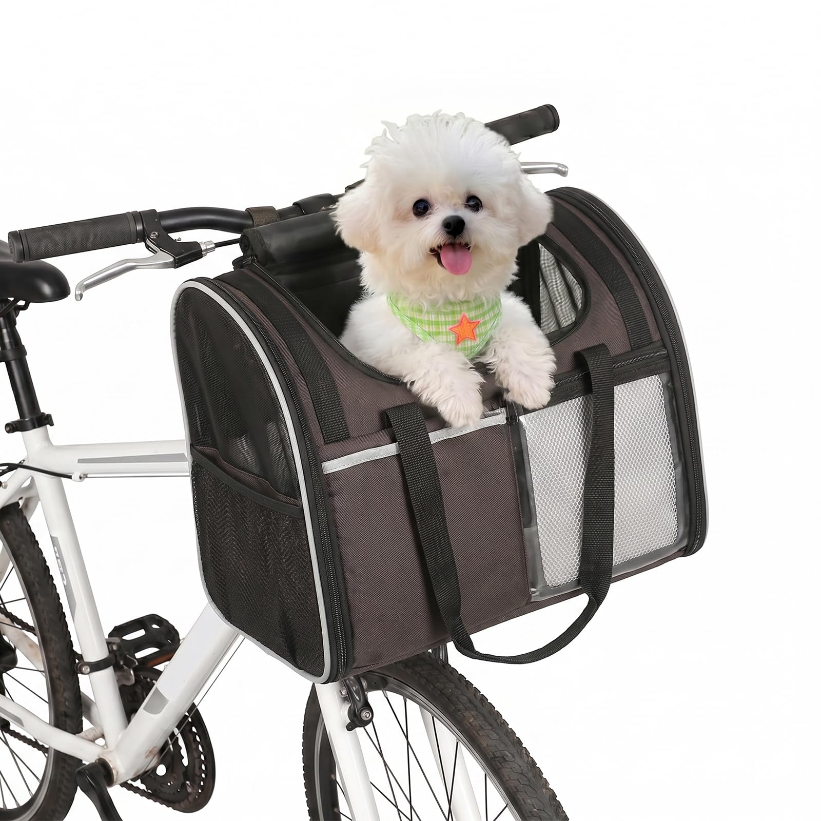 Hundekorb Fahrrad Vorne, Tragbarer Atmungsaktiver Hundefahrradkorb mit Sicherheitsleine Weichem Kissen, Weicher Haustier-Tragerucksack für Kleine Hunde und Katzen bis 6kg (Schwarz)