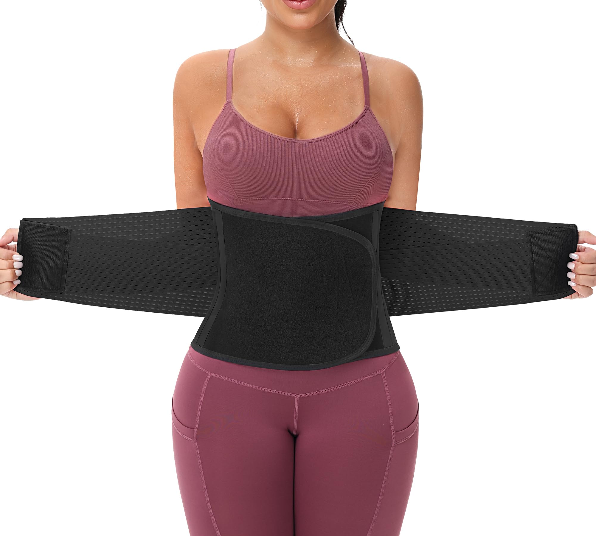 KOOCHY Waist Trainer for Women - Waist Trimmer Back Support Belt Sweat Wrap for Weight Loss Workout Fitness Gym Sport