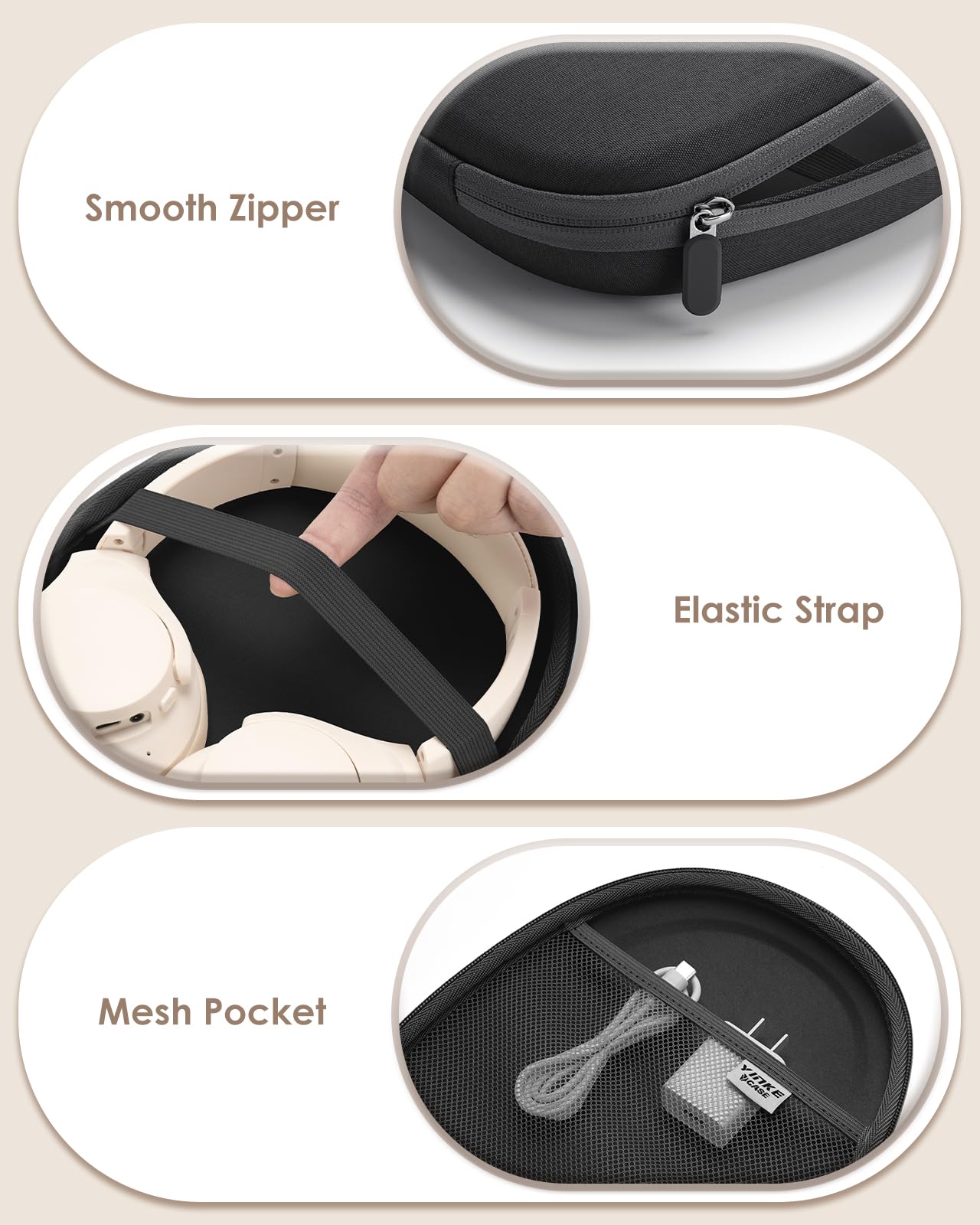 Custodia per Cuffie Guscio Rigido Ultrasottile Universale per Cuffie Over-Ear Soundcore, Sony, JBL, Bose, BERIBES, Borsa Organizer Portatile da Viaggio per Cuffie (Nero)