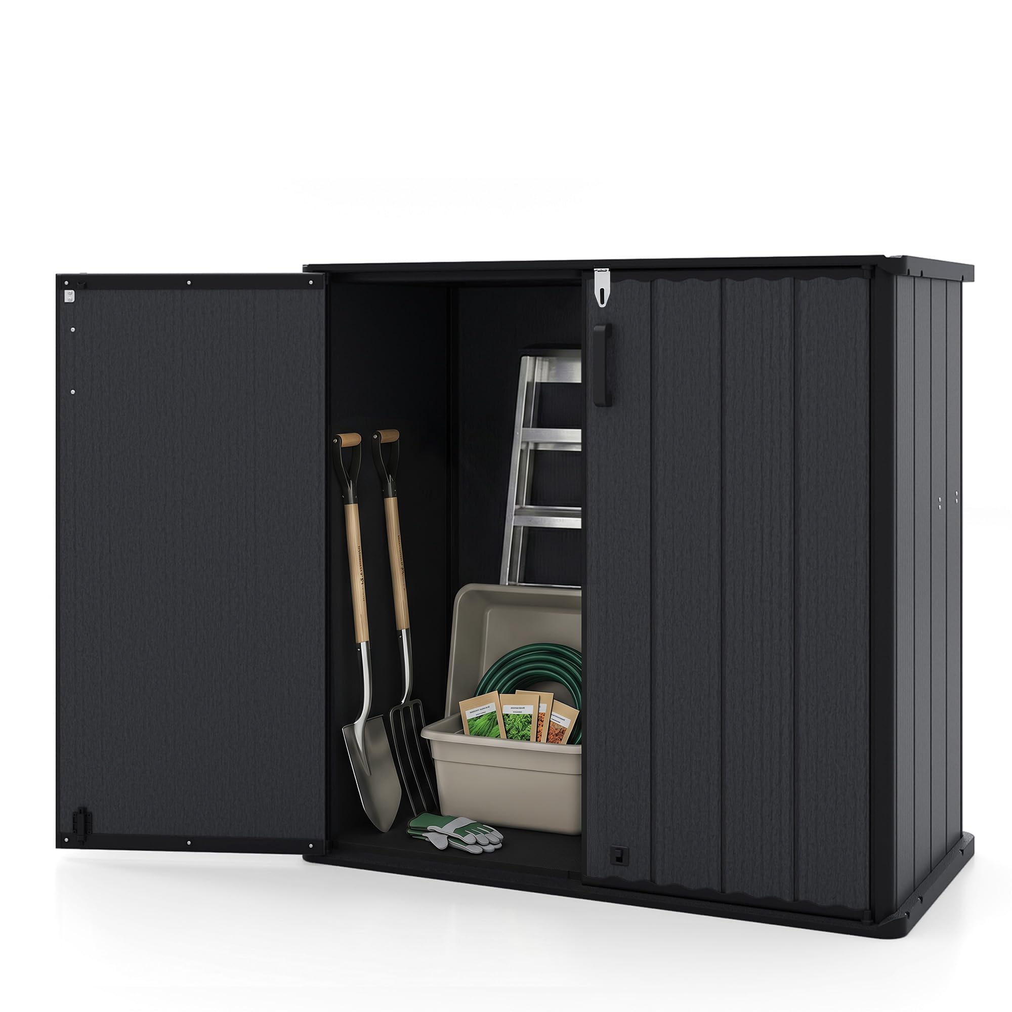 RELAX4LIFE Gartenschrank wetterfest Outdoor 120 x 65 x 117 cm Geräteschrank mit 2 abschließbaren Türen Gartenbox aus Kunststoff Schwarz