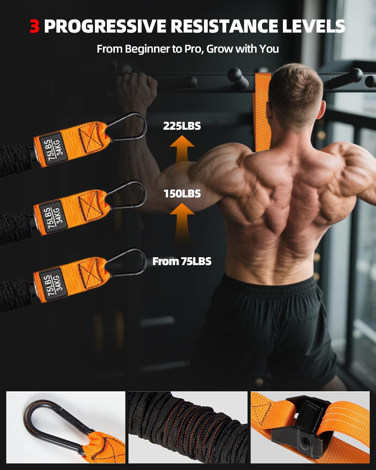 Abahub Set di Bande per Trazioni con Maniglie Bande per Pull-up per Trazioni, Allenamento a Casa e in Palestra, ideale per Principianti, Allenamento di Forza con Borsa per il Trasporto