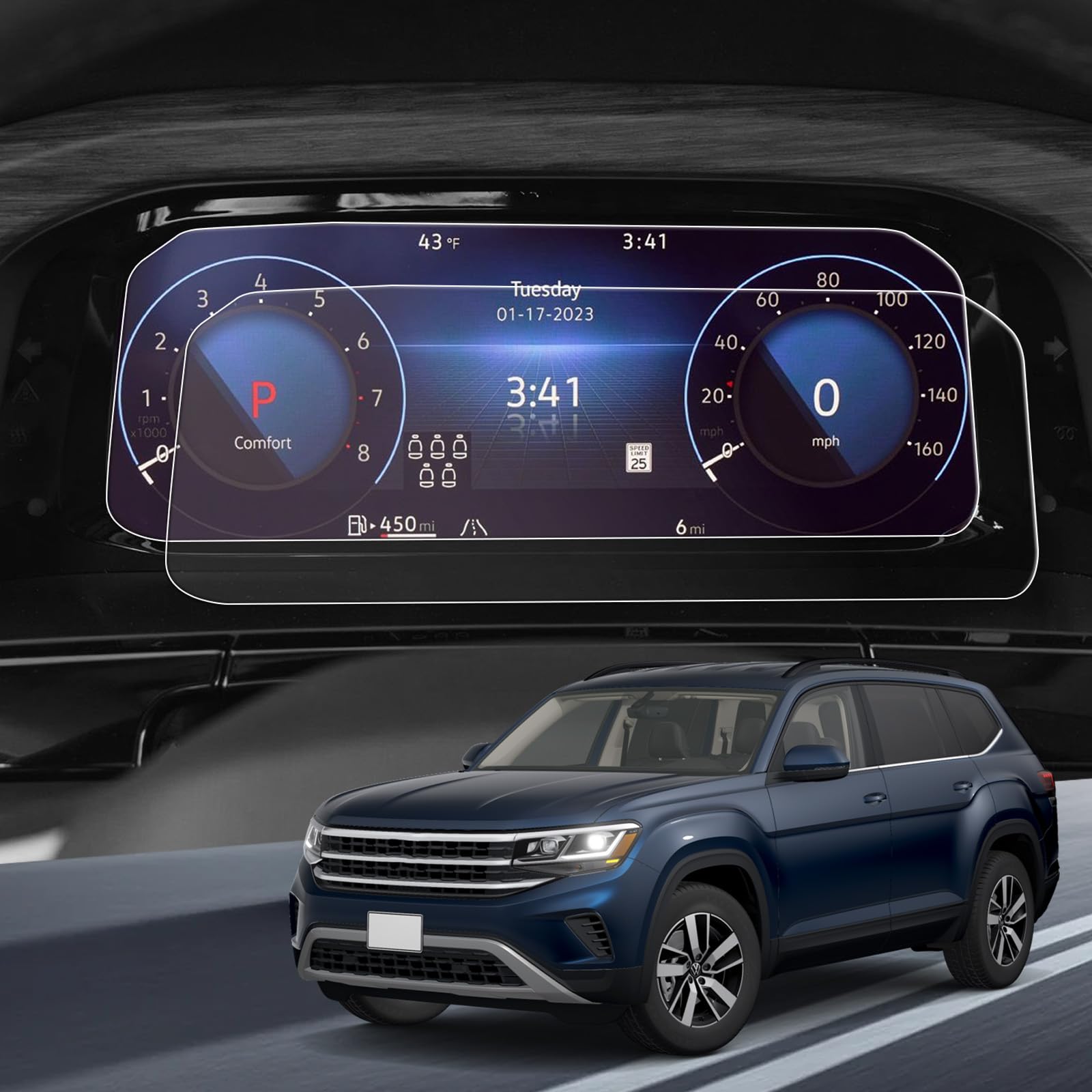 YEE PIN for 2024 Atlas/Atlas Cross Sport SE/SE with Technology/SEL/SEL Premium R-Line/SEL R-Line Screen Protector 10.2 Inch Instrument Touch Screen Cover Guard Sensitive Ultra HD 2 Pack