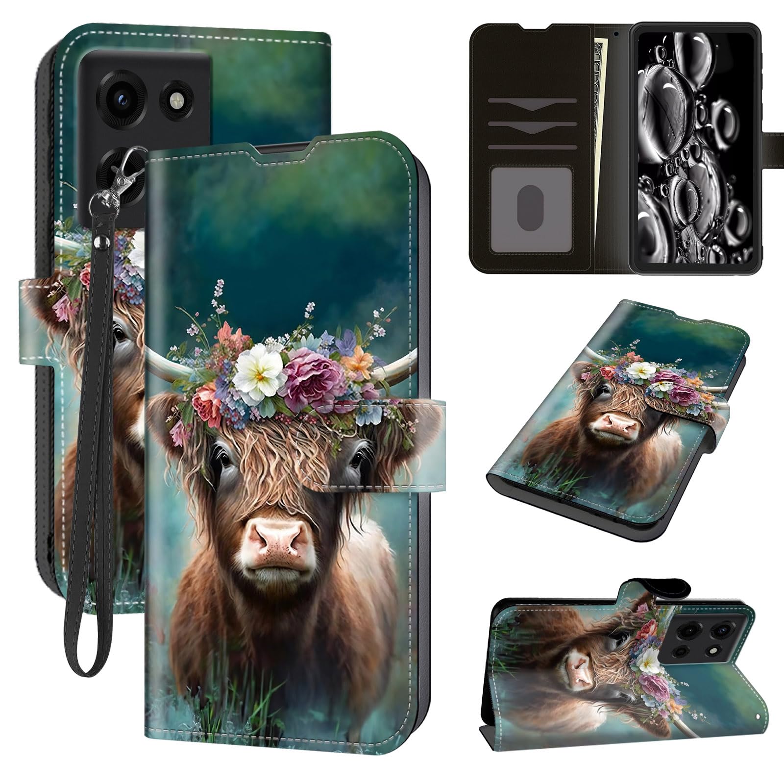 ACWDMKH for Moto G Power 2025 Case with Card Holder & Kickstand & Wrist Strap Wallet Flip Leather Magnetic Cover for Motorola G Power 2025 Case,Cute