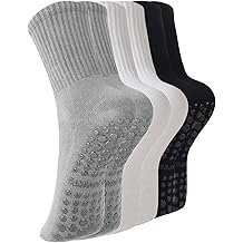 BONANGEL Pilates Socks with Grips for Women, 3 Pairs Womens Grippy Yoga Ballet Barre Hospital Gym Athletic Socks