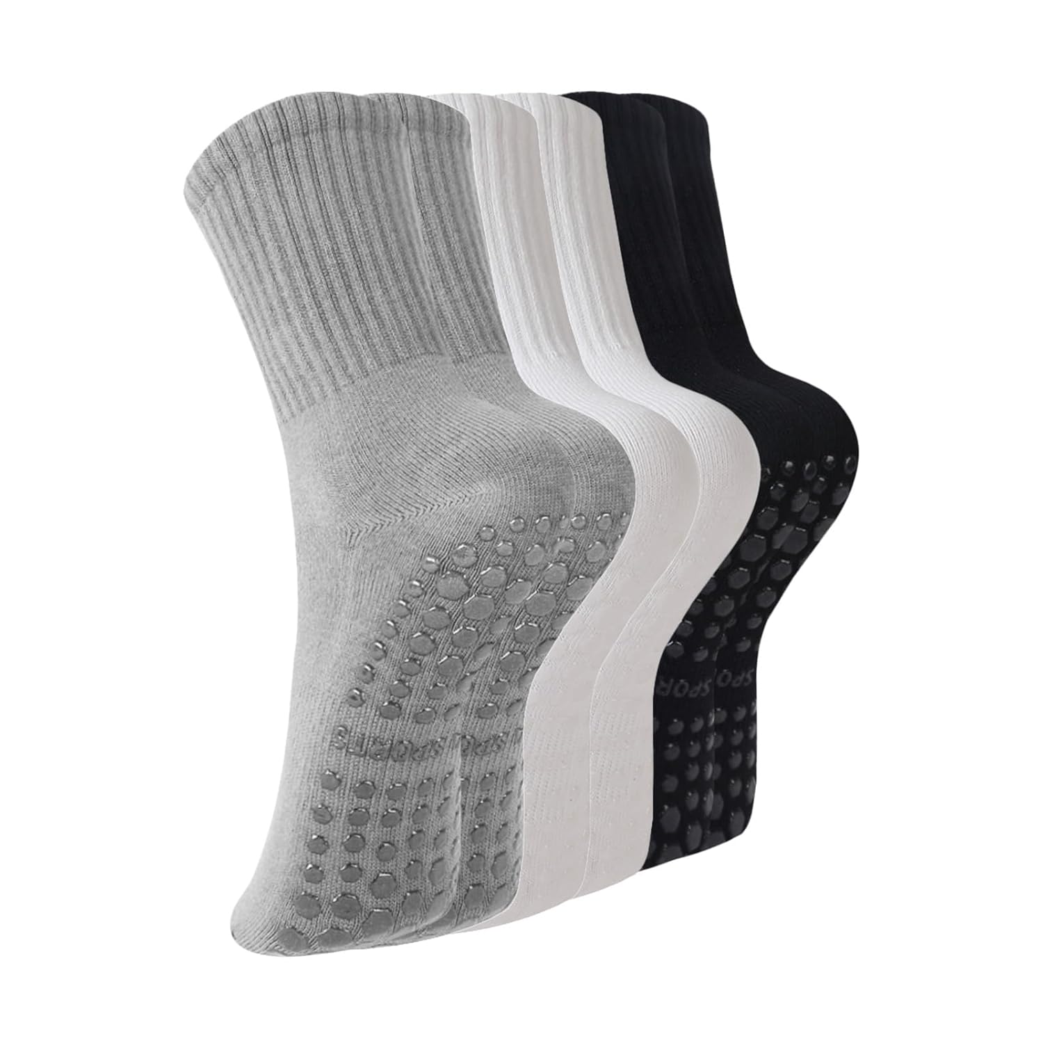 BONANGEL Pilates Socks with Grips for Women 3 Pairs Womens Grippy Yoga Ballet Barre Hospital Gym Athletic Socks