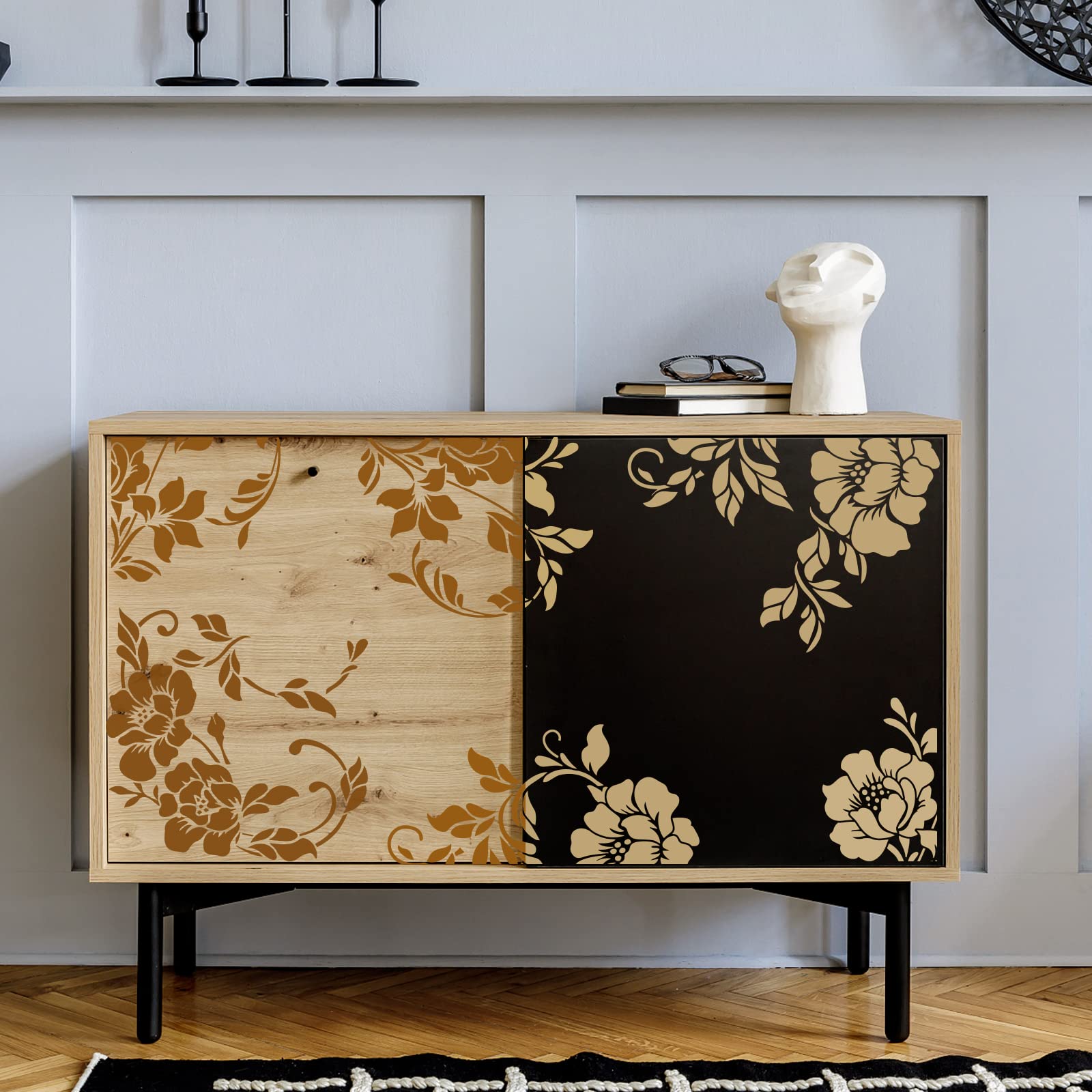 Amazon.co.jp: FINGERINSPIRE 3ピース 花柄ステンシル 家具のペイント