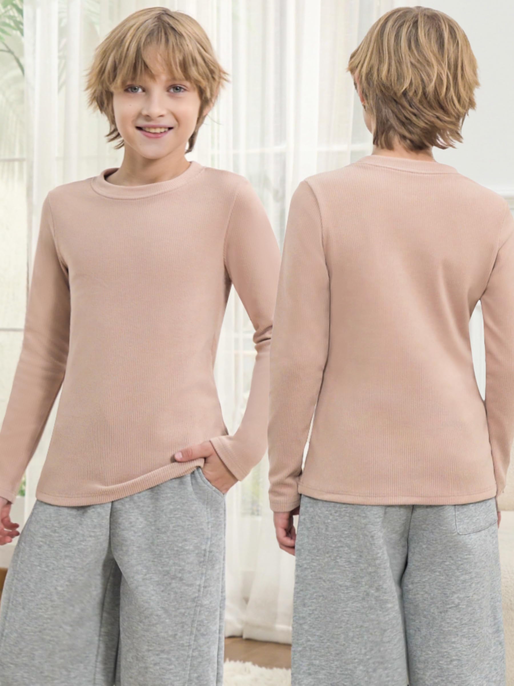 COMFREE Camiseta térmica de manga larga para niños de manga larga cálida para adolescentes y niñas de forro polar, ropa interior térmica, ropa interior funcional