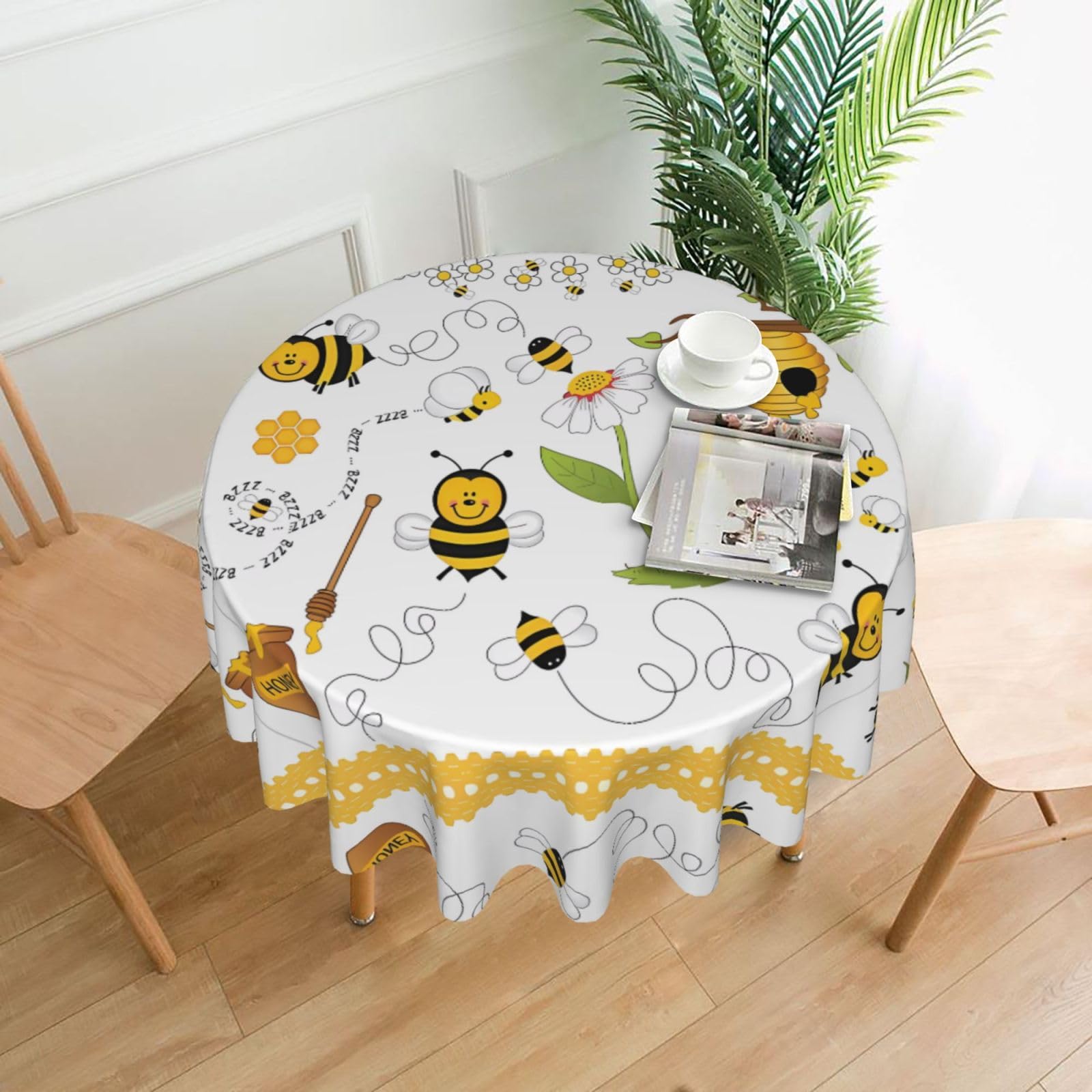 hhxvcv Flying Bees Daisy Honey Round Tablecloth – Dining Table Cover