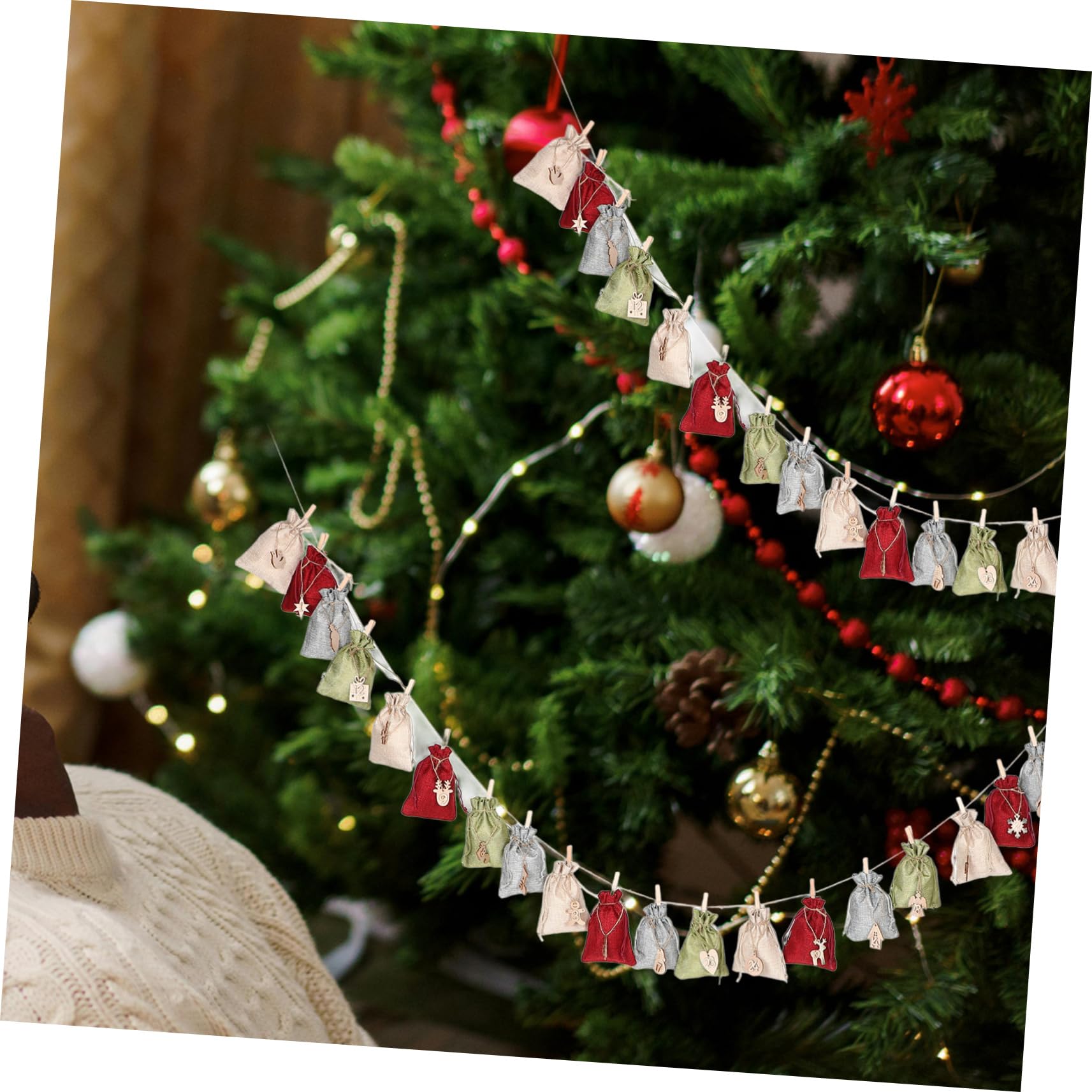 Adventskalender Säckchen mit Kordelzug Geschenktüten für Weihnachtsgeschenkbehälter Aufbewahrungstüten für Geschenke