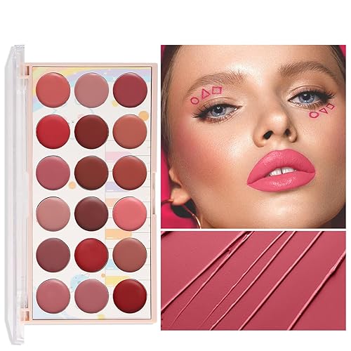 Miniatura 9 de Paleta de brillo de labios, 18 colores, rojo, rosa, nude, marrón, paleta de colores de labios para mujeres profesionales con cepillo de silicona