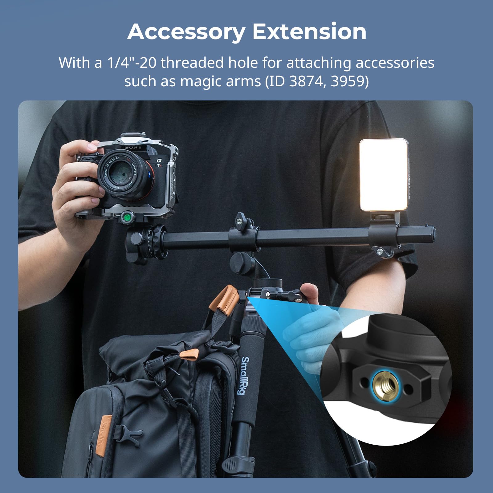 SMALLRIG Trépied Horizontal CT25 164 cm (64,5") pour Appareil Photo avec Support pour Smartphone et Sac de Transport, Charge Maximale de 10 kg (22 lb) pour Prises de Vue Aériennes.