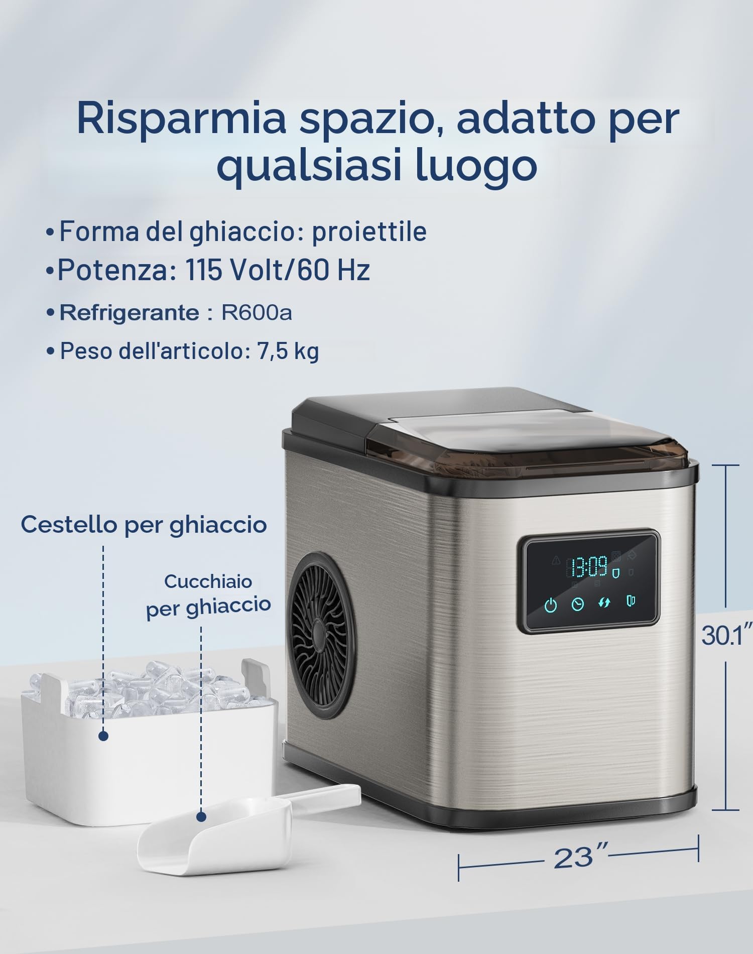 Macchina Ghiaccio macchina per il ghiaccio Autopulente Serbatoio acqua da 2 litri 15KG in 24 H 2 formati di cubetti di ghiaccio Macchina per Casa/Cucina/Ufficio/Bar