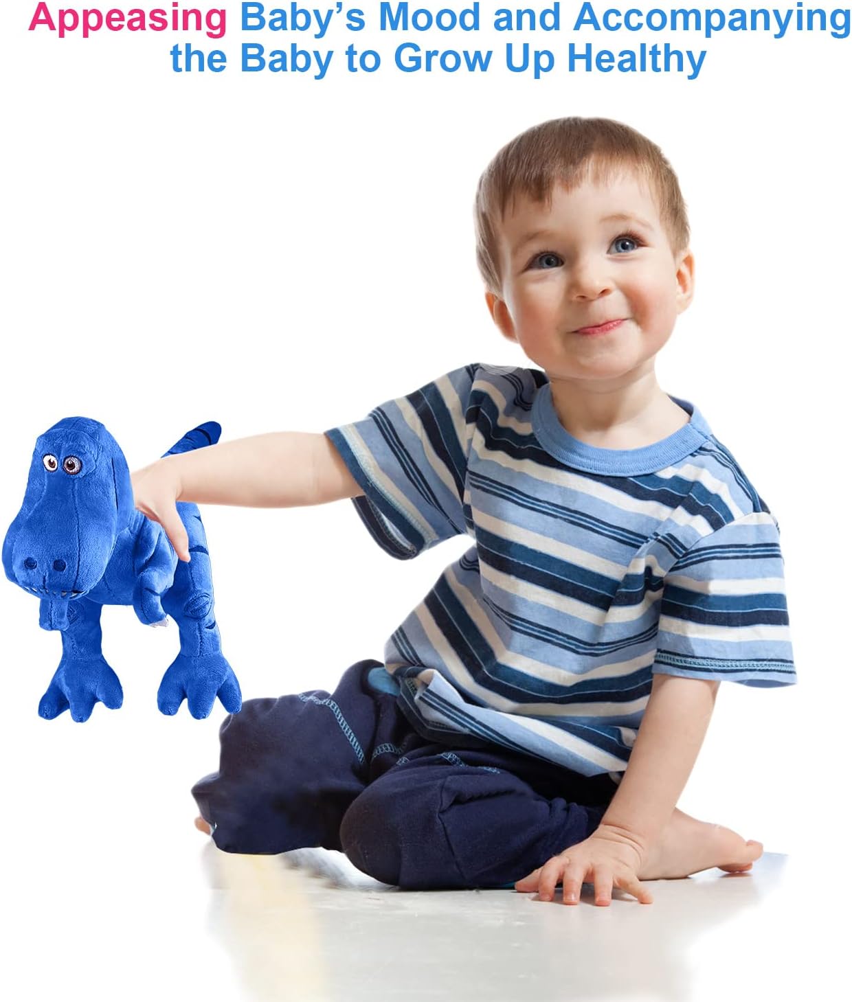 Marsjoy Blue Small Stuffed Dinosaur Plush Toy, Plush Dinosaur Stuffed Animal, Tyrannosaurus Rex Dinosaur Toy for Baby Girl Boy Kids Birthday Gifts, 11×5×13.9 inch