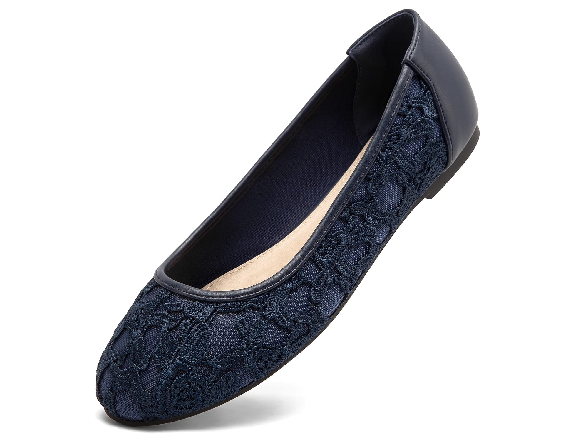 Greatonu Women Shoes Cut Out Slip On Synthetic Lace Ballet Flats