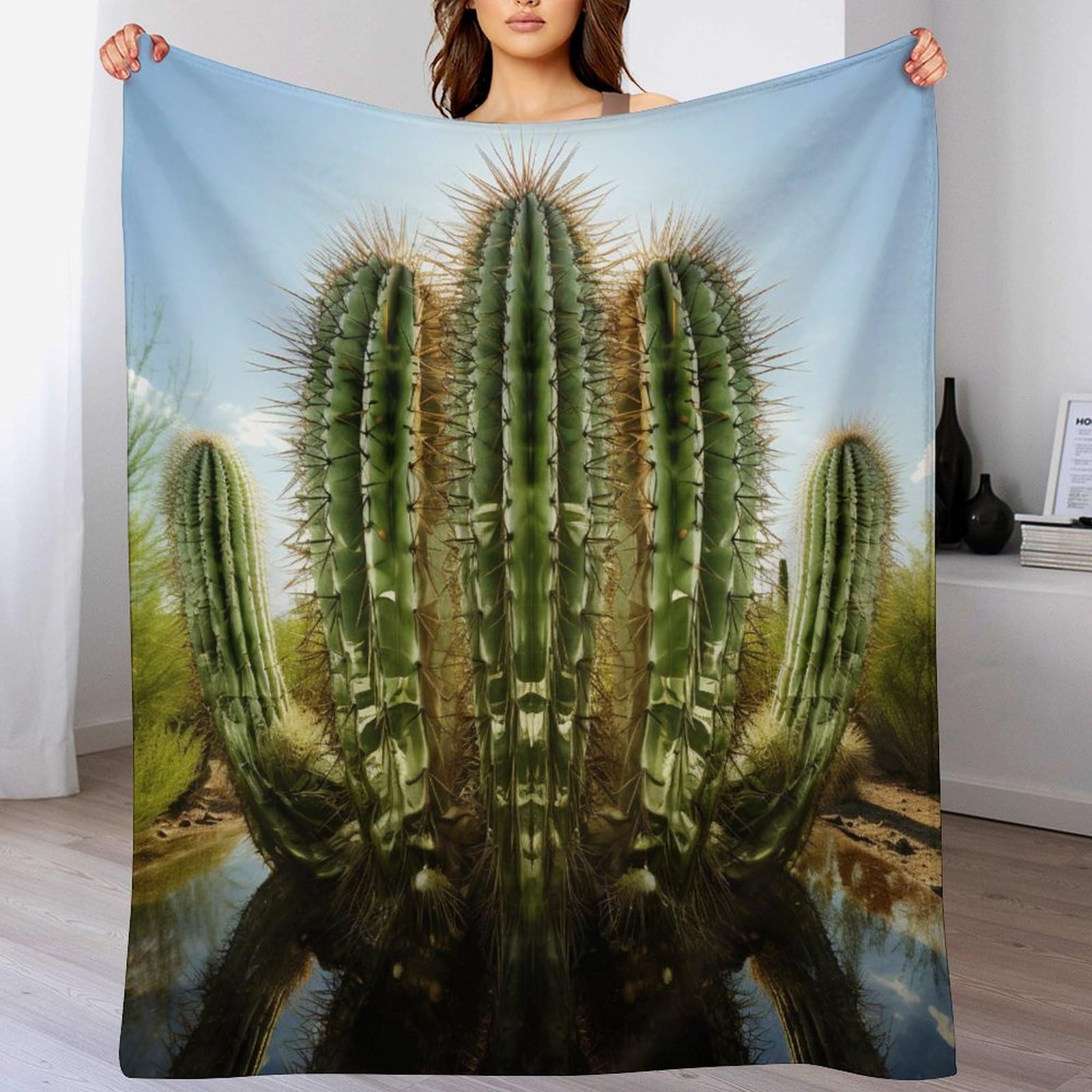 Couverture de cactus en flannel polaire douce et moelleuse pour lit de bébé