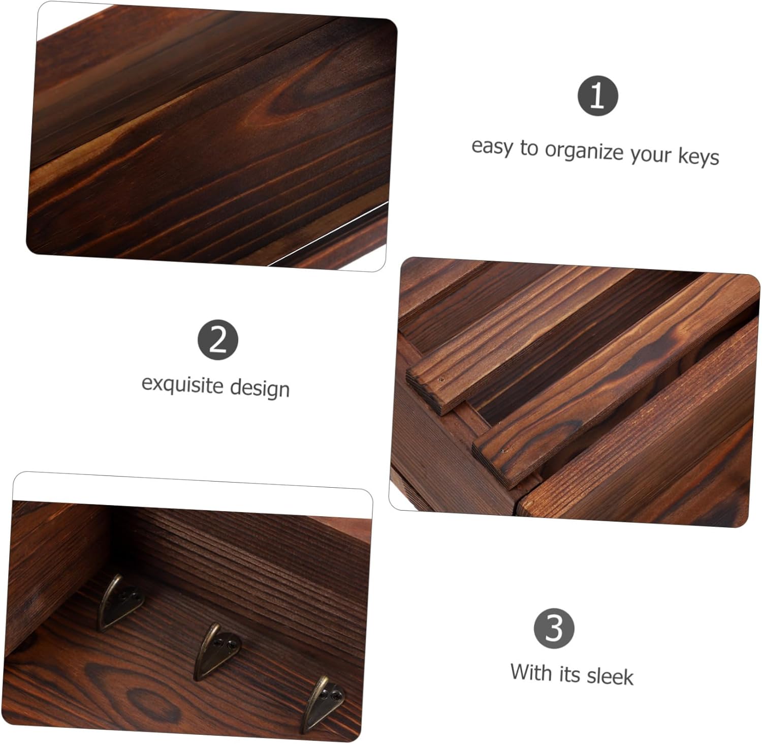 Garneck Wall-Mounted Key Holder with Hooks Rustic Wooden Key Organizer Entryway Storage Rack Multi-Functional Wall Shelf for Home 1-Piece