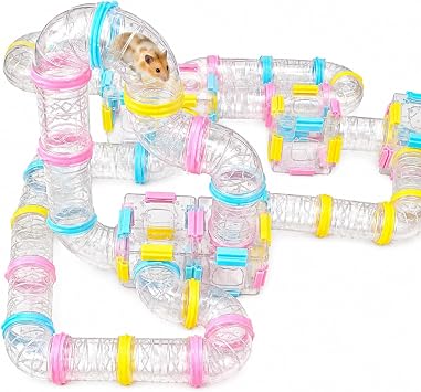 94 Pcs DIY Hamster Tunnel Tube Set, Clear Small Animal Cage Tube Kit Can Easy Viewing, 2-Inch Diameter Exercise Playground for Dwarf Hamsters, Mice & Gerbils
