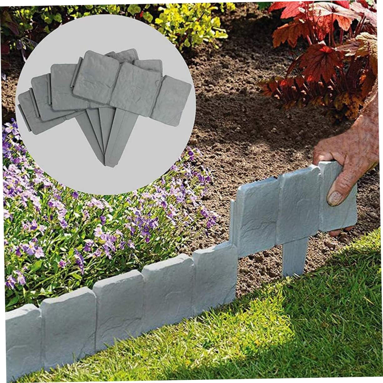 20pcs Stone Imitation Plastic Fence Decorative Garden Edging for Lawn and Flower Beds Grey Easy to Install and Maintenance Garden Barrier