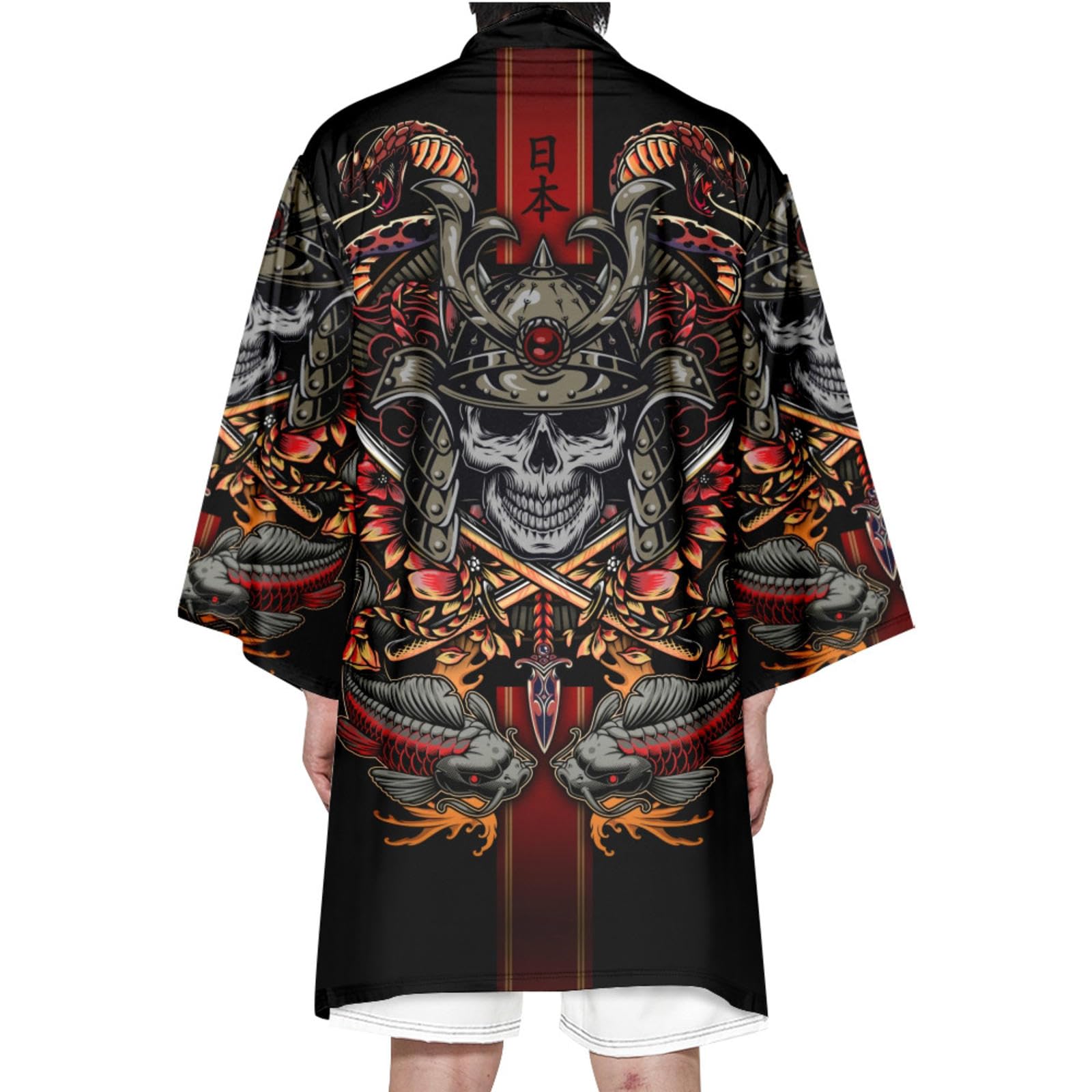 Dayket Men's Black Robe For Lightweight Kimono Japanese Printed Dressing Gowns Bathrobes Open Front Long Cardigan,-4Xl
