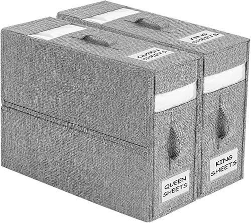 Paquete de 2 organizadores de sábanas plegables para armario de lino, organizadores de sábanas y contenedores de almacenamiento debajo de la cama