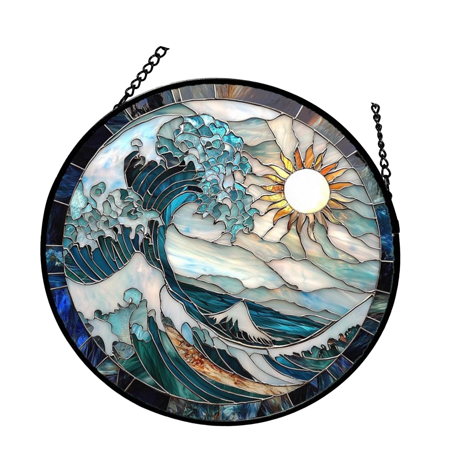 Tfaoys A Nd White Waves Suncatchers Stained Glass Window Hanging Decor Garden Ornament Present Stained Glass Window Hanging