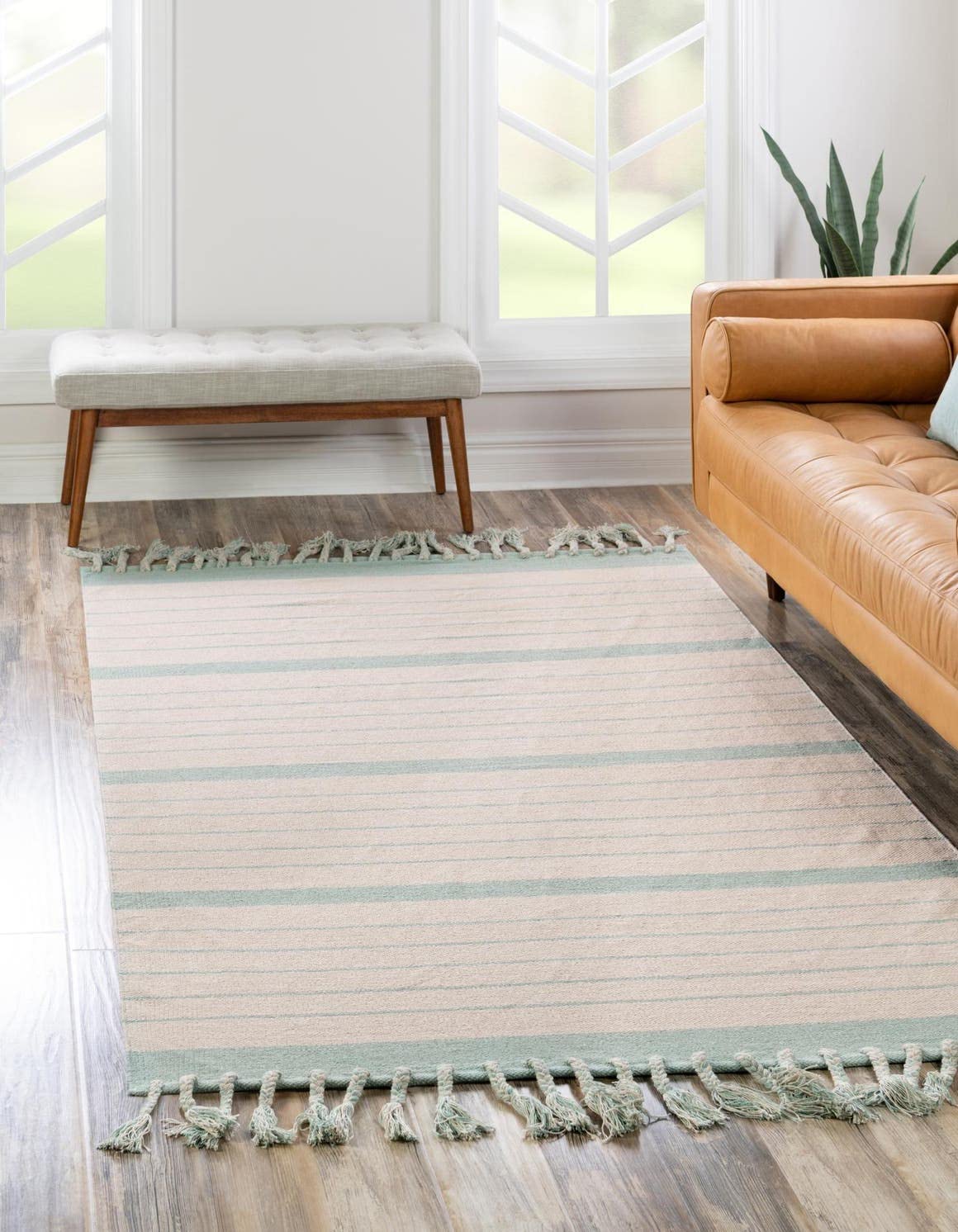 Unique Loom Chindi Cotton Collection Area Rug - Sophie (8' x 10' Rectangle, White and Aqua)